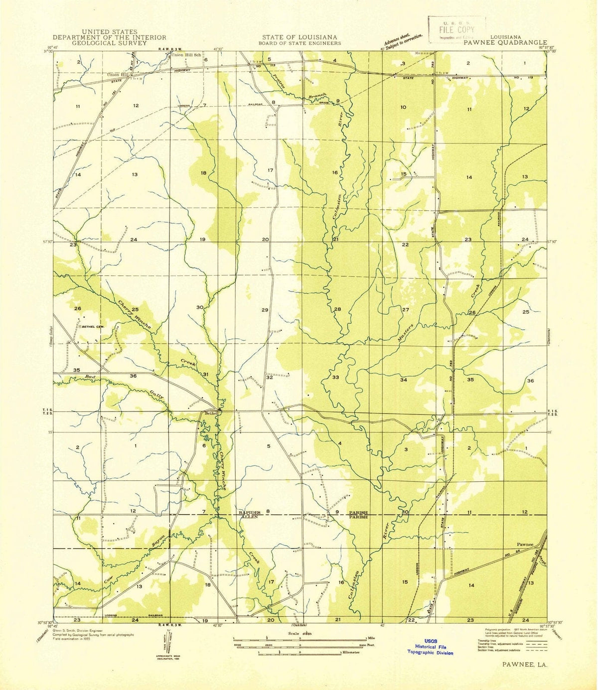 1935 Pawnee, LA - Louisiana - USGS Topographic Map