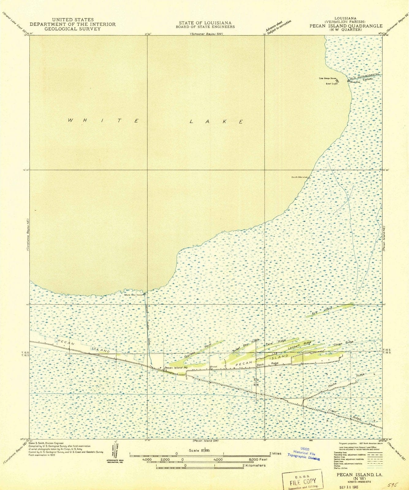 1945 Pecan Island, LA - Louisiana - USGS Topographic Map