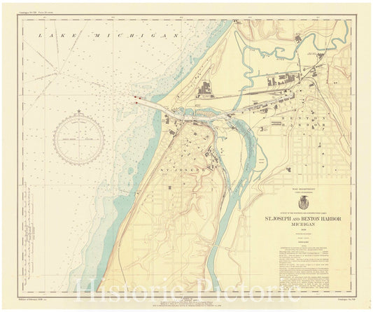 St. Joseph and Benton Harbor Michigan 1938 Nautical Chart Map Print