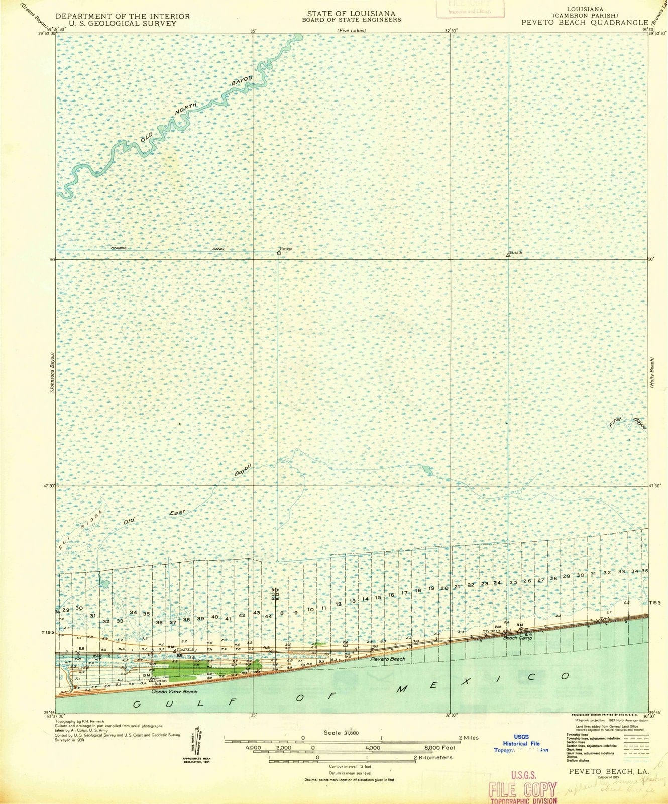 1935 Peveto Beach, LA - Louisiana - USGS Topographic Map