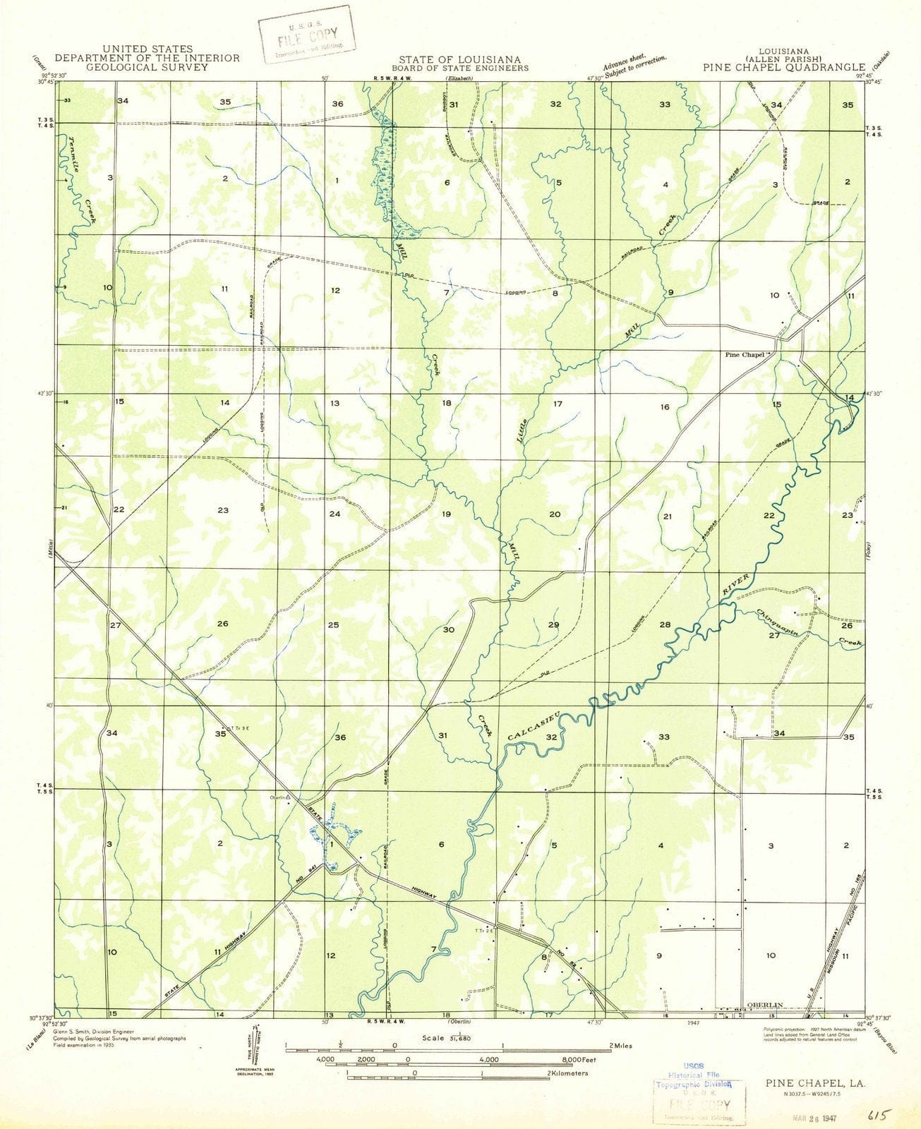 1947 Pine Chapel, LA - Louisiana - USGS Topographic Map