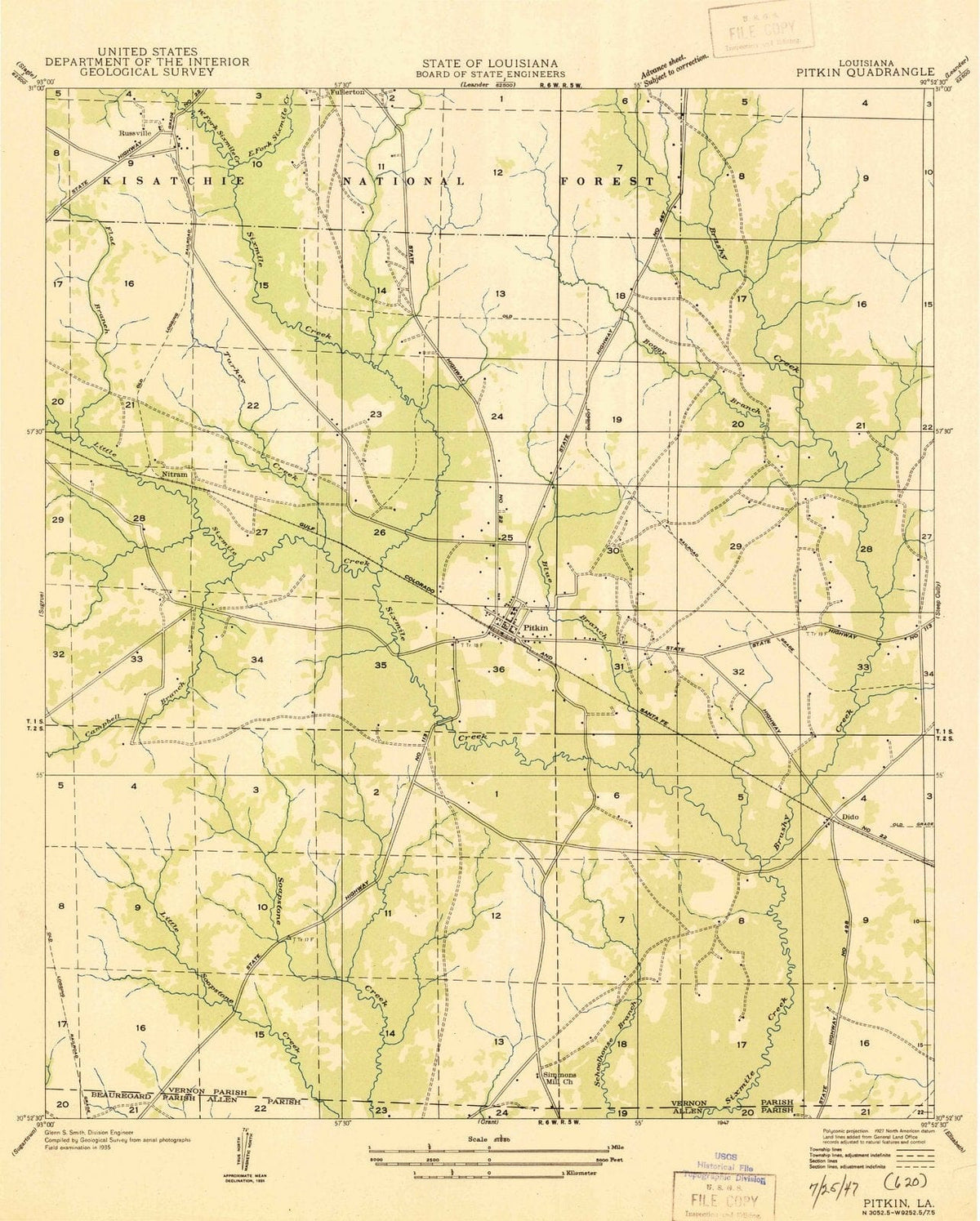 1947 Pitkin, LA - Louisiana - USGS Topographic Map