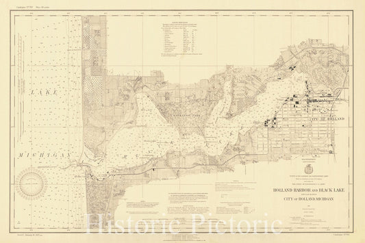 Holland Harbor and Black Lake Michigan 1927 Nautical Chart Historical Map Print