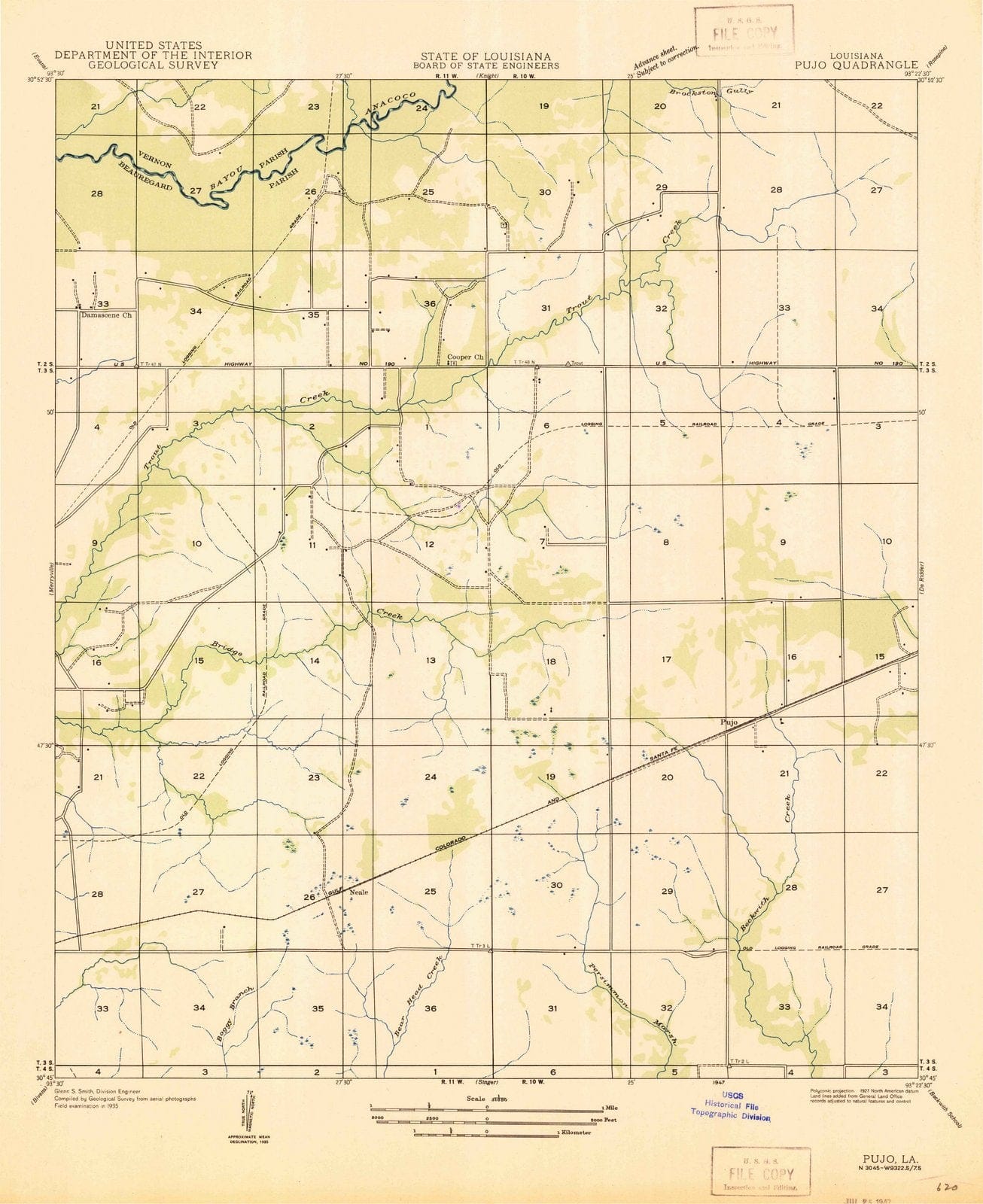 1947 Pujo, LA - Louisiana - USGS Topographic Map