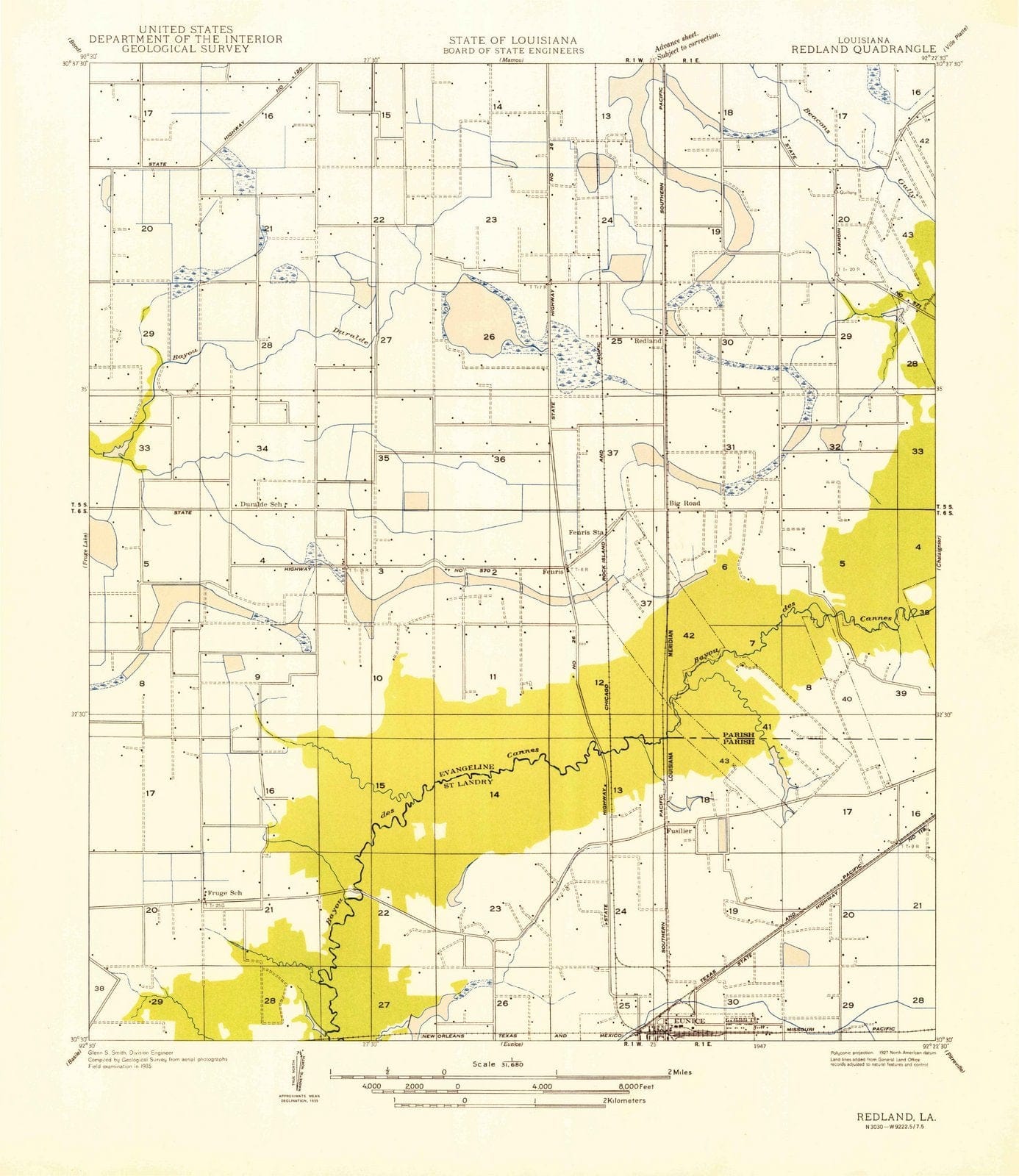 1947 Redland, LA - Louisiana - USGS Topographic Map