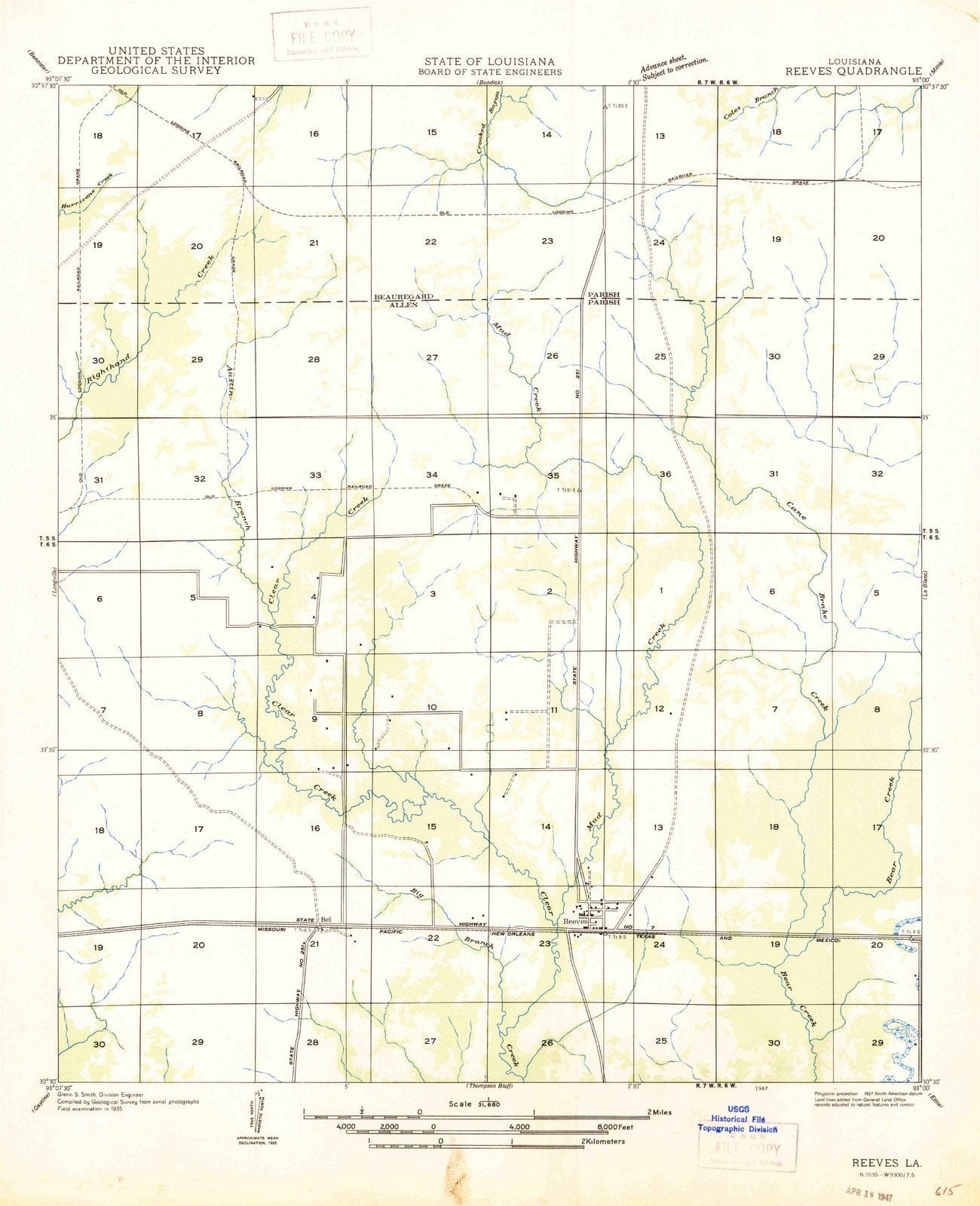 1947 Reeves, LA - Louisiana - USGS Topographic Map