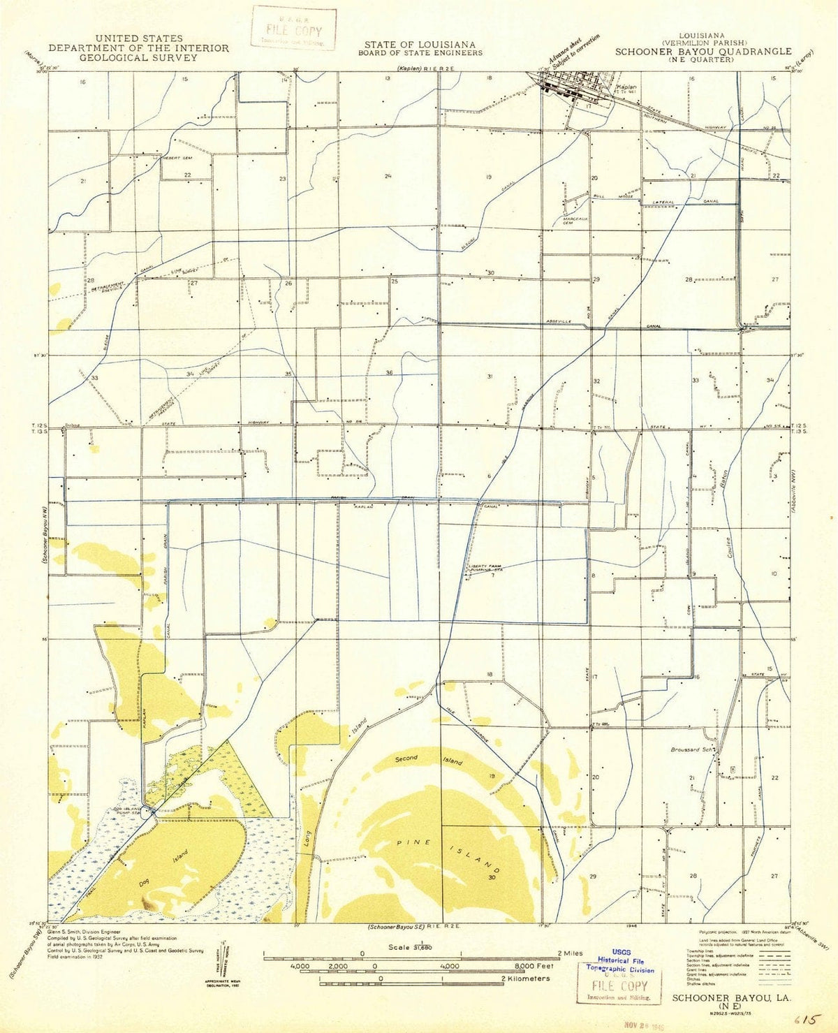 1946 Schooner Bayou, LA - Louisiana - USGS Topographic Map