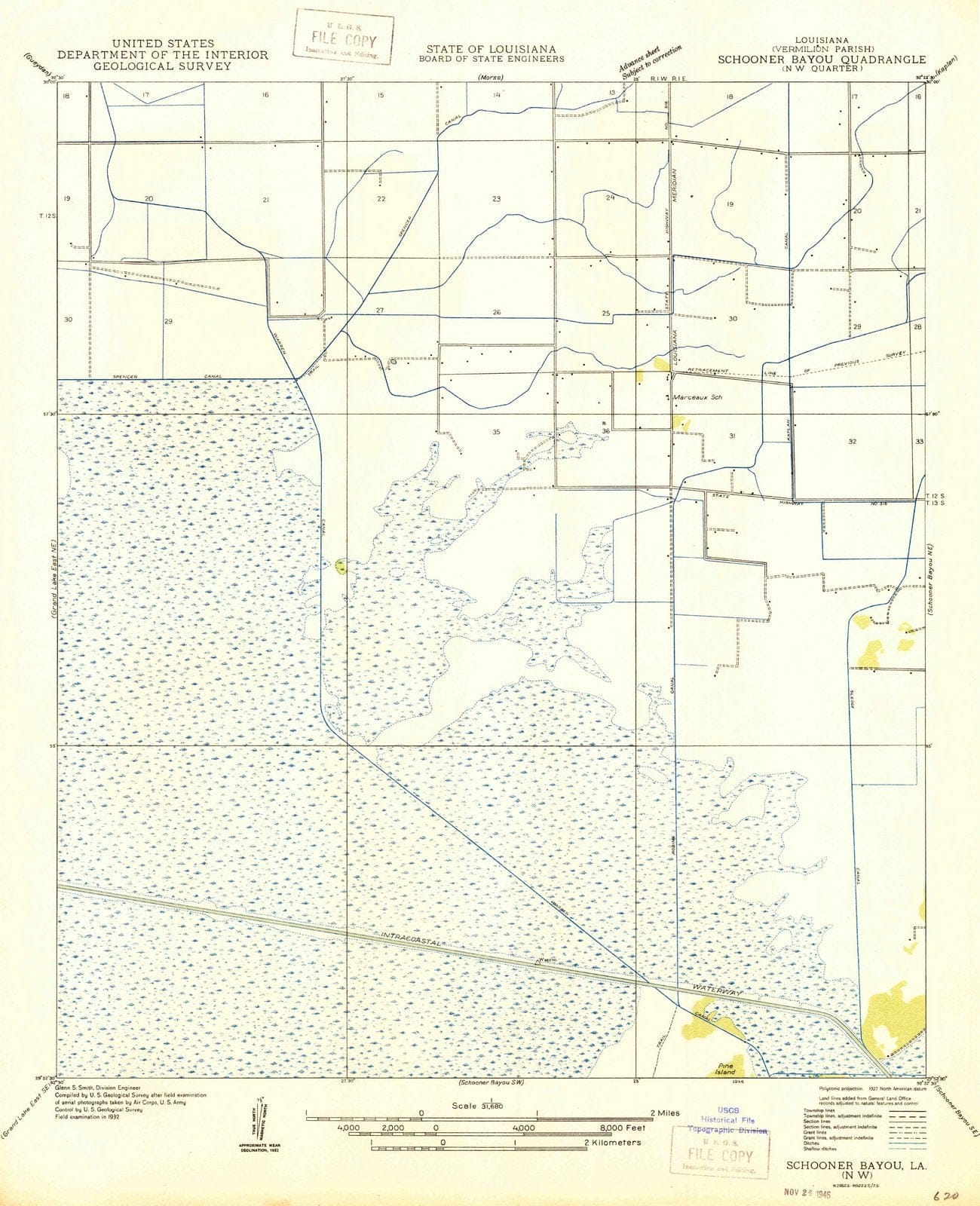 1946 Schooner Bayou, LA - Louisiana - USGS Topographic Map