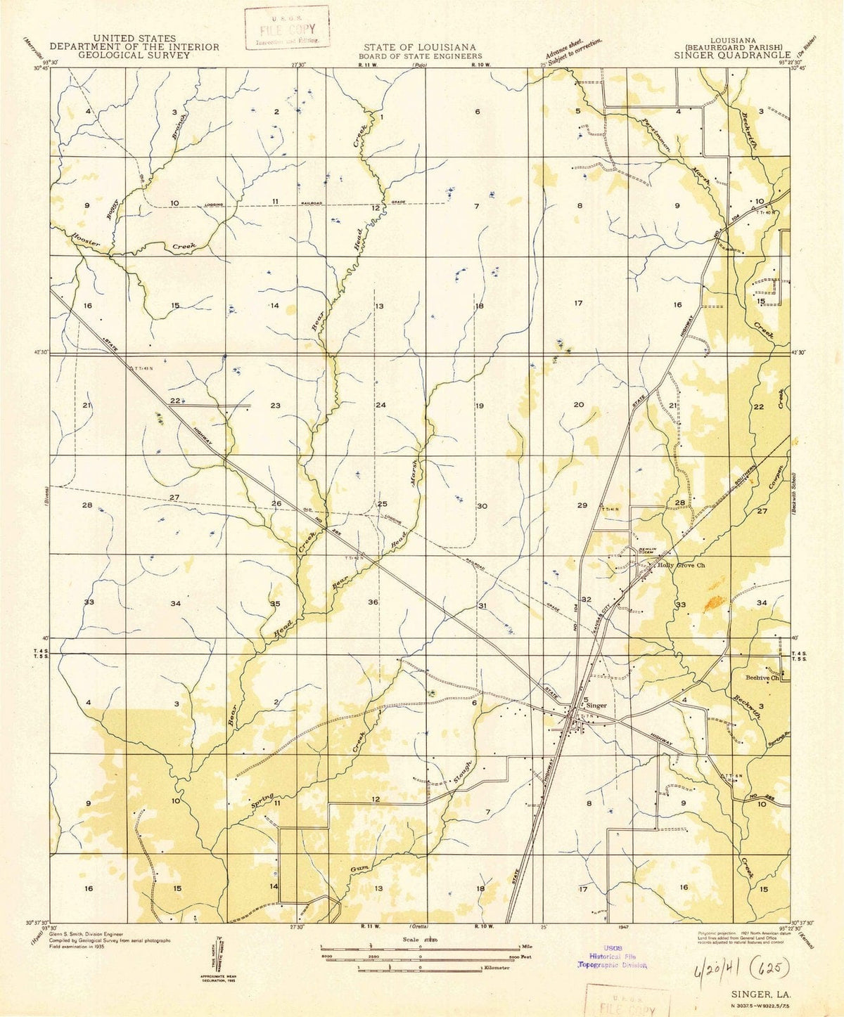 1947 Singer, LA - Louisiana - USGS Topographic Map