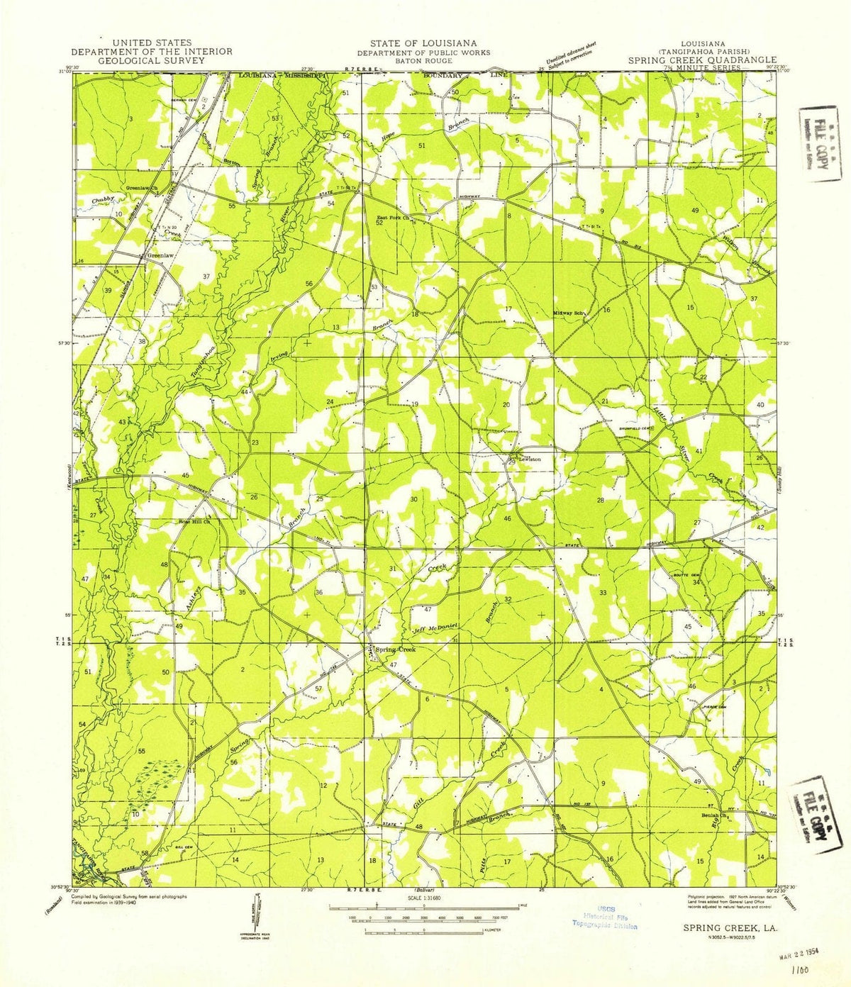 1940 Spring Creek, LA - Louisiana - USGS Topographic Map