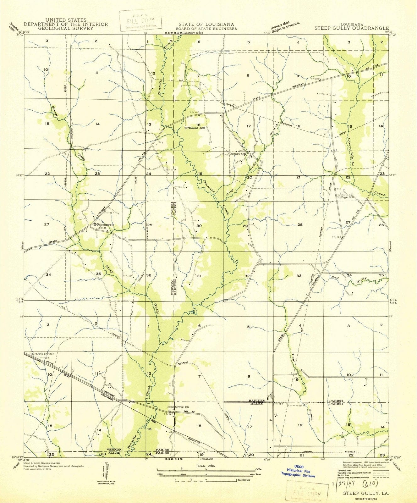 1947 Steep Gully, LA - Louisiana - USGS Topographic Map