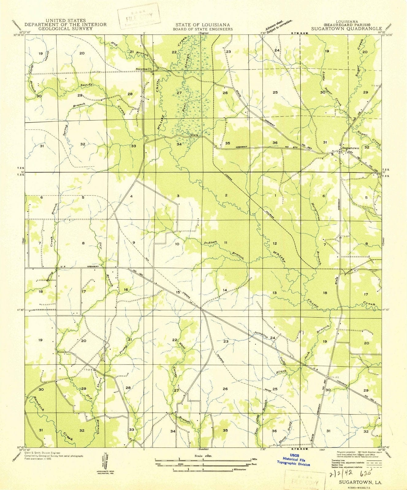 1947 Sugartown, LA - Louisiana - USGS Topographic Map