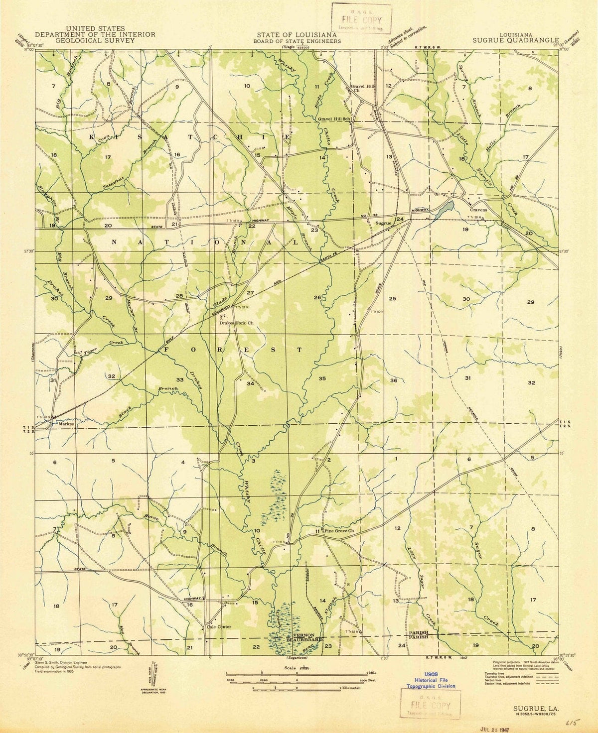 1947 Sugrue, LA - Louisiana - USGS Topographic Map