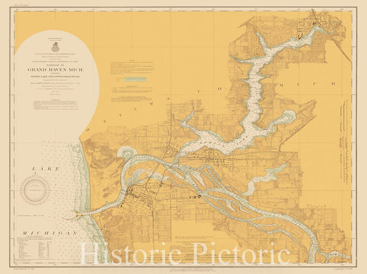 Grand Haven, Michigan Nautical Chart 1914 - Spring Lake & Lower Grand River