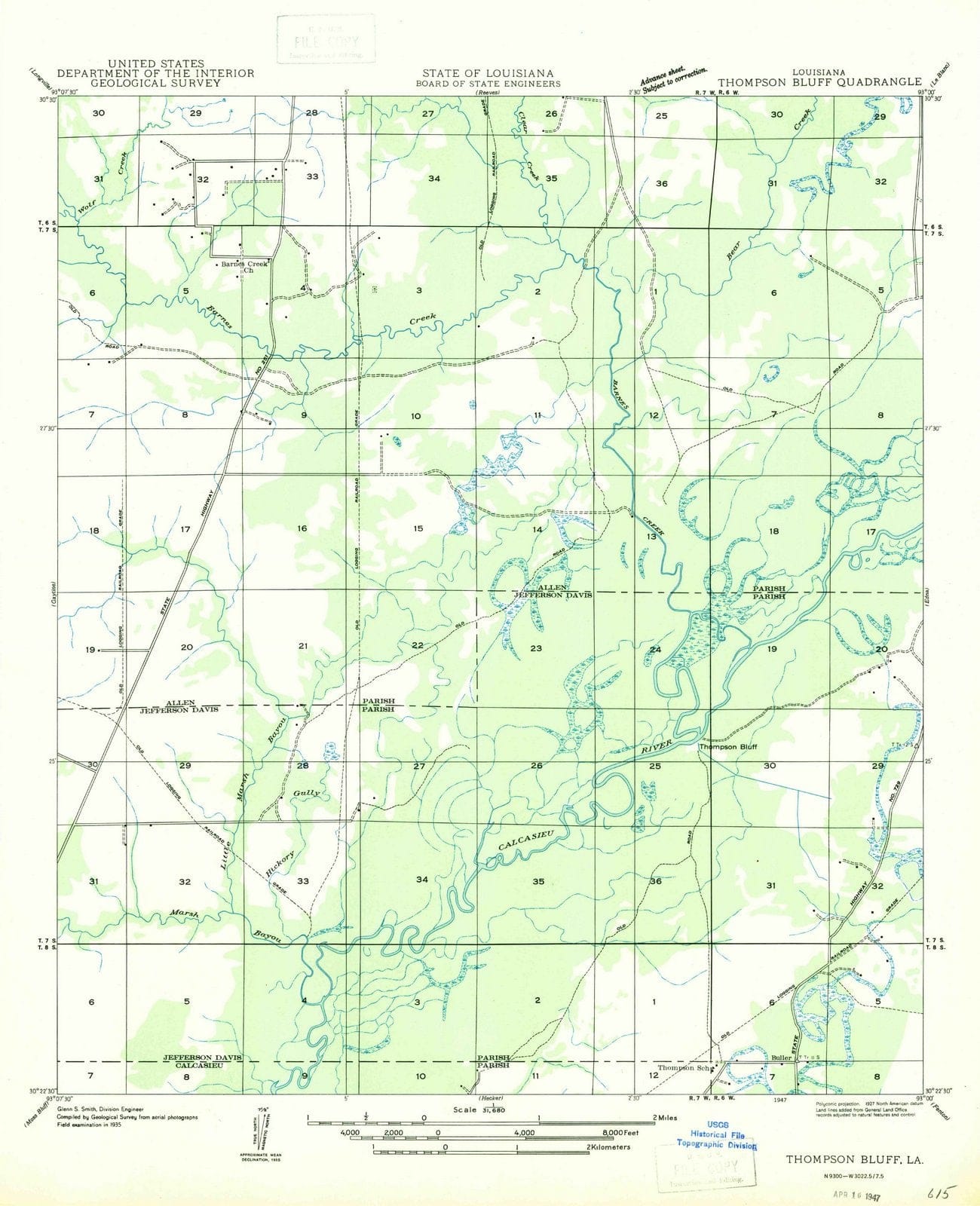1947 Thompson Bluff, LA - Louisiana - USGS Topographic Map