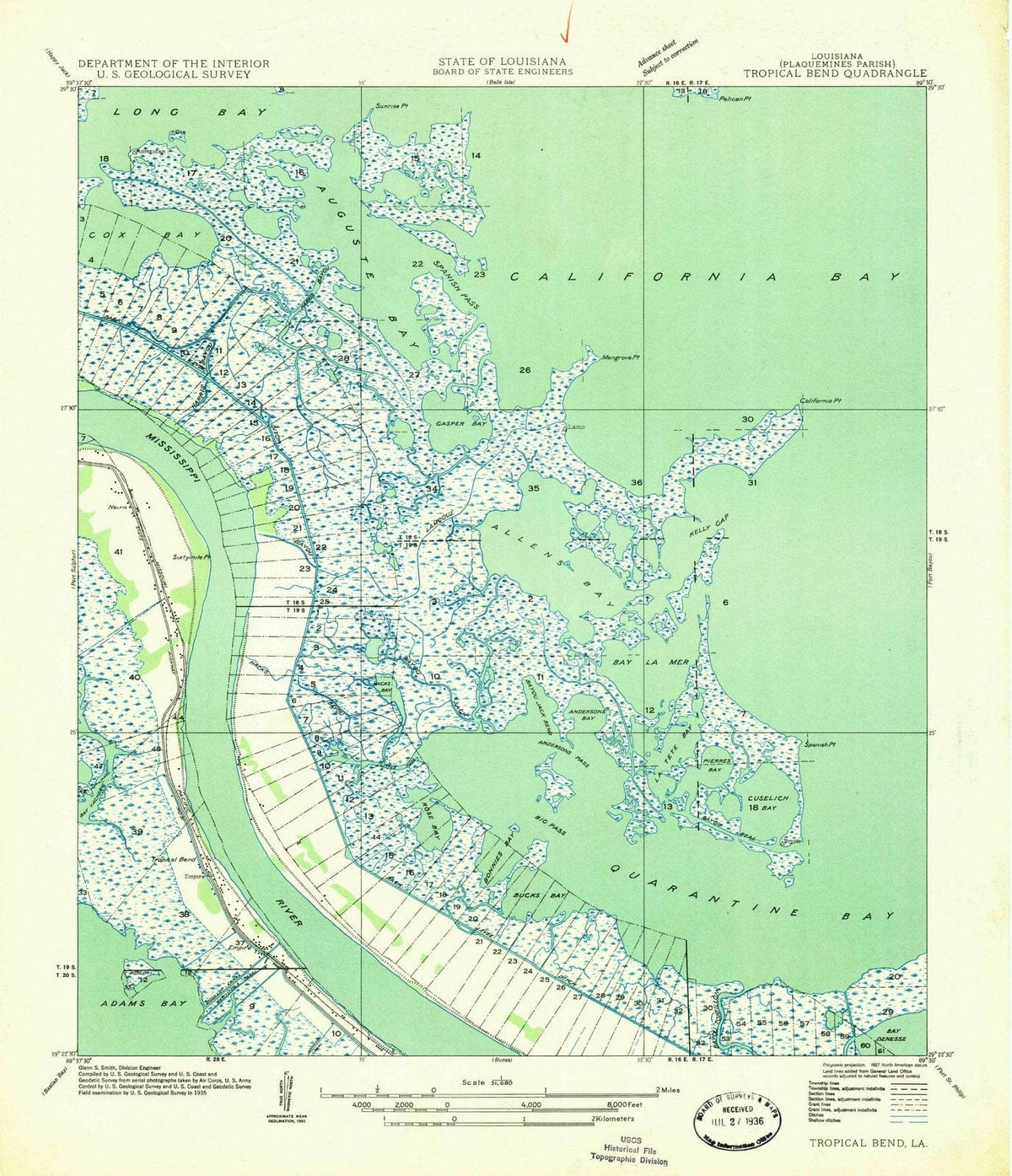 1935 Tropical Bend, LA - Louisiana - USGS Topographic Map