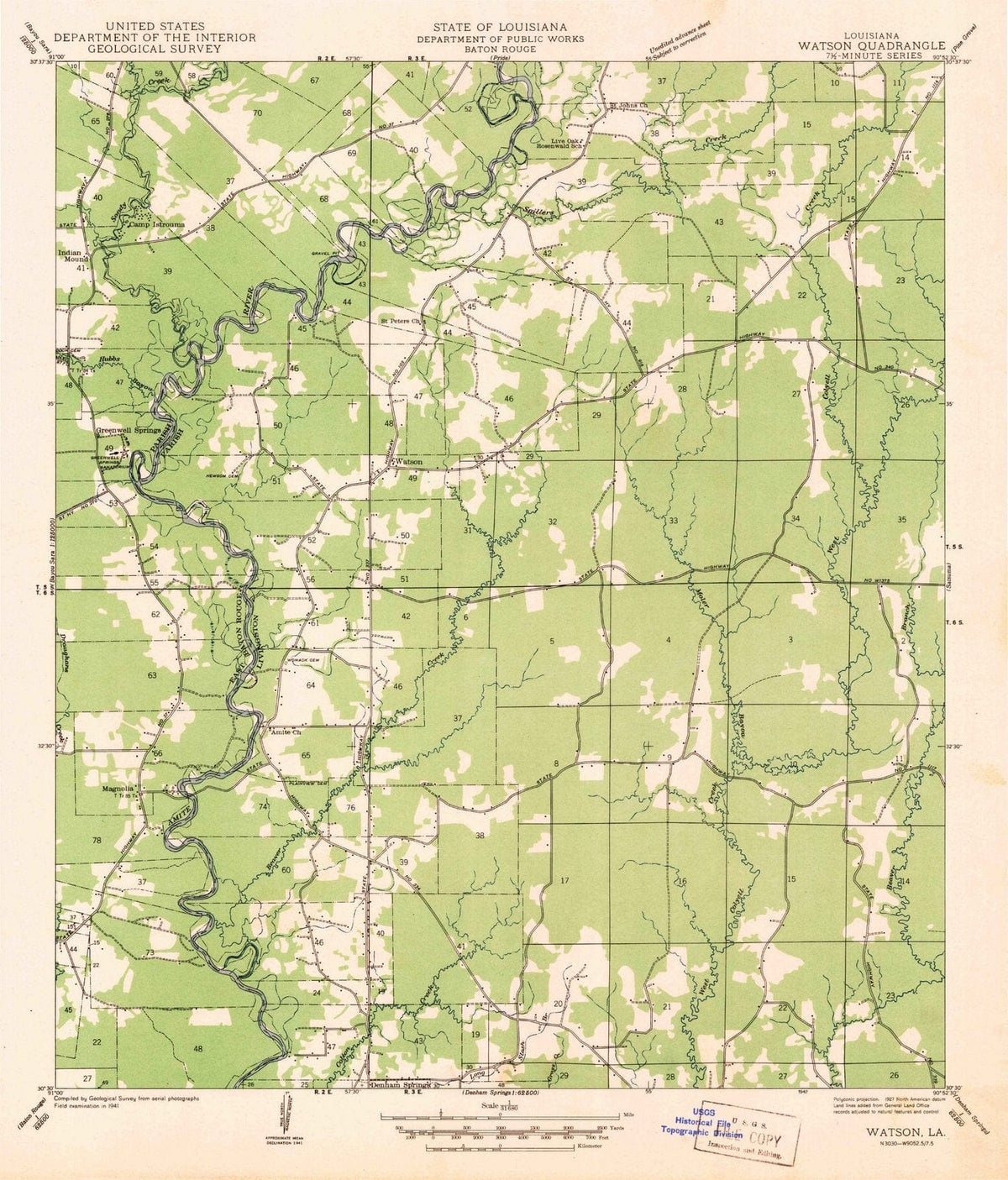 1942 Watson, LA - Louisiana - USGS Topographic Map