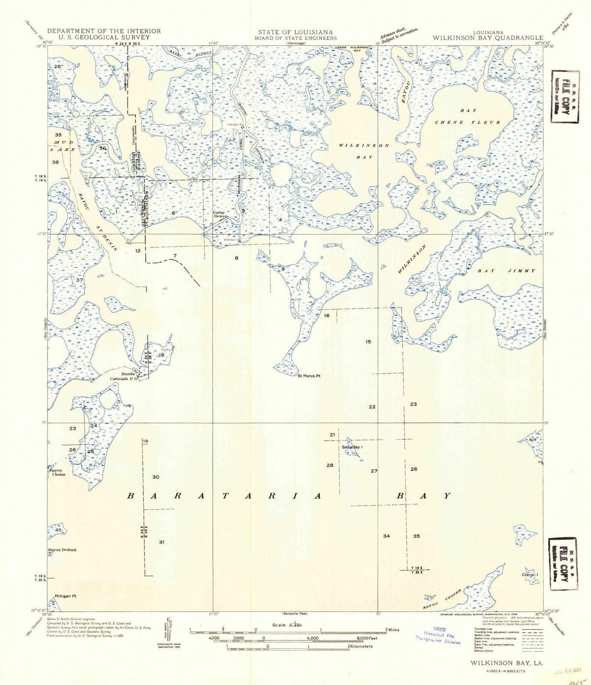 1935 Wilkinson Bay, LA - Louisiana - USGS Topographic Map