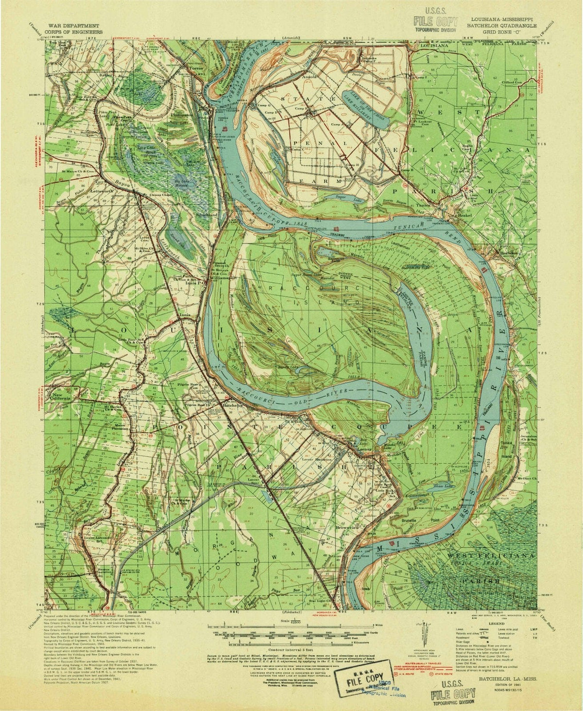 1941 Batchelor, LA - Louisiana - USGS Topographic Map
