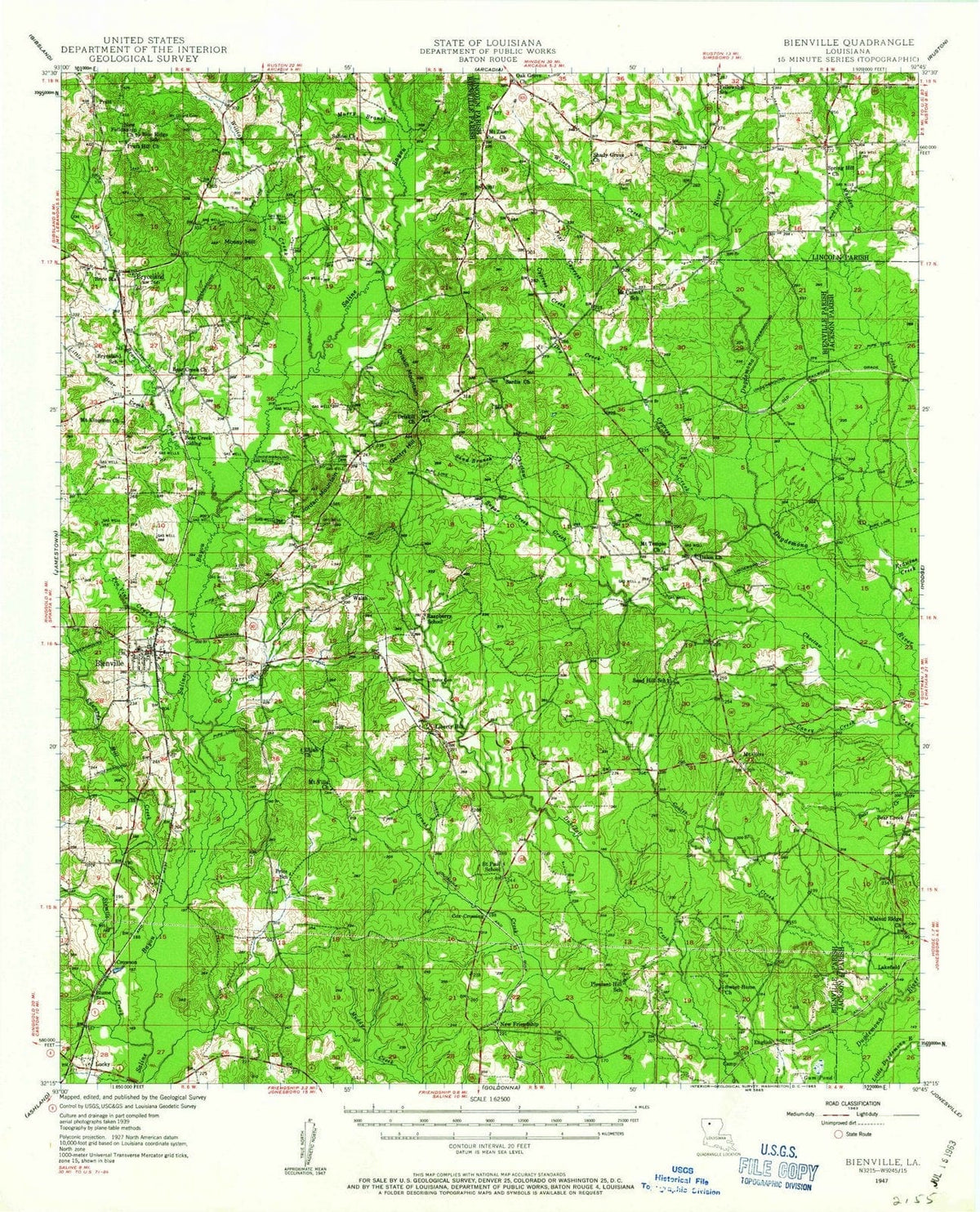 1947 Bienville, LA - Louisiana - USGS Topographic Map