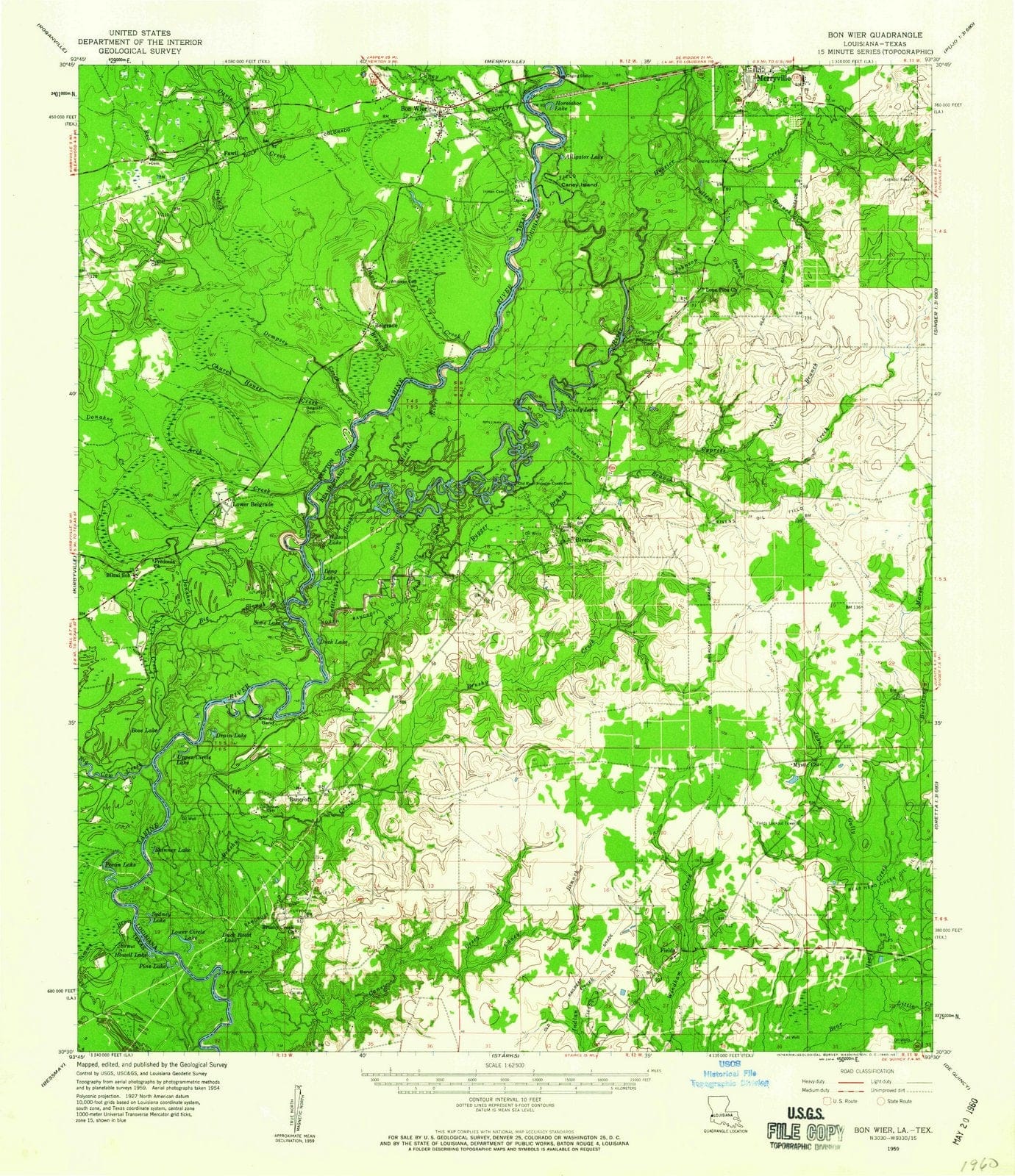 1959 Bon Wier, LA - Louisiana - USGS Topographic Map