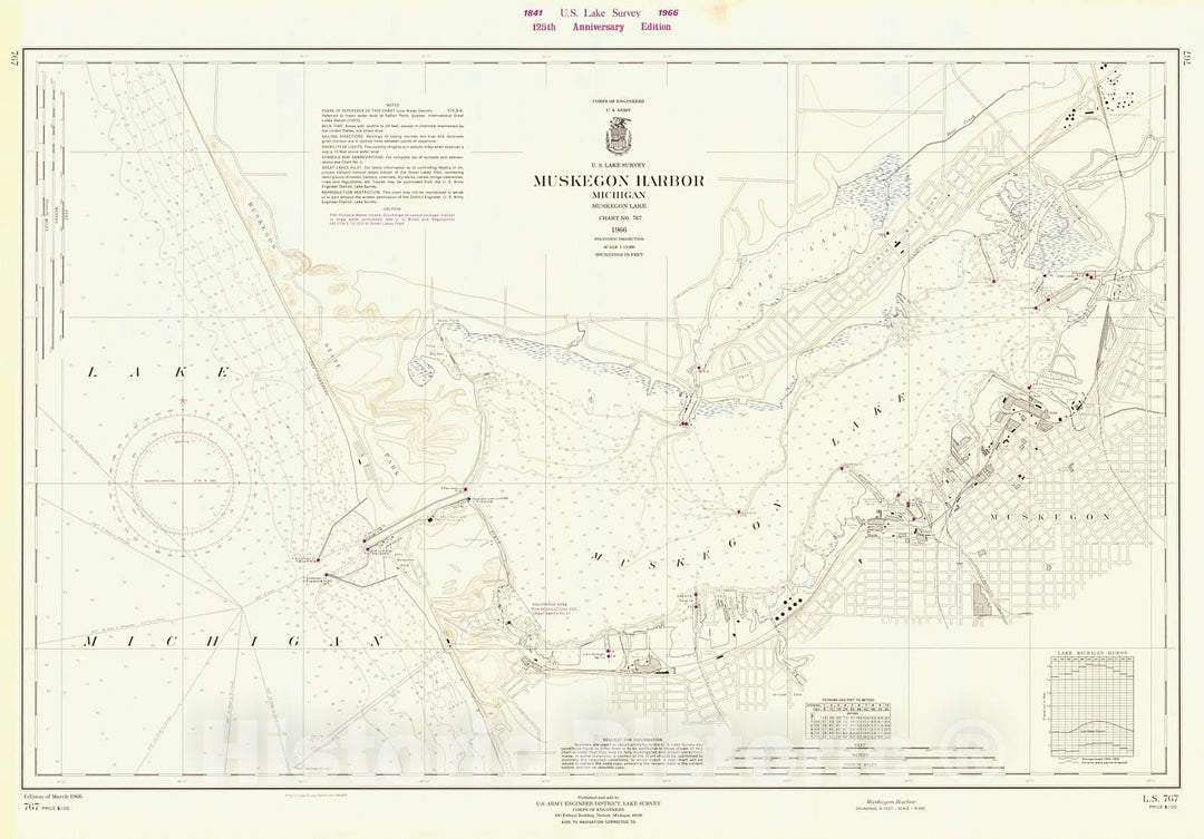 Historic Nautical Map - Muskegon Harbor, 1966 NOAA Chart - Michigan (MI) - Vintage Wall Art