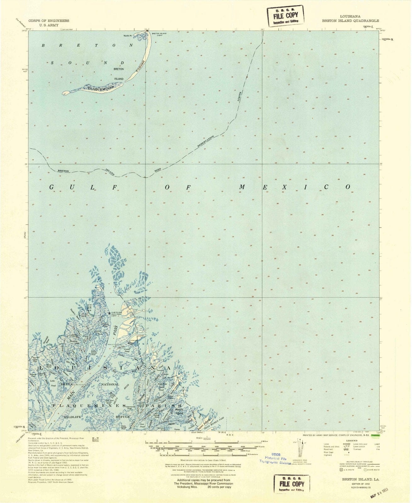 1953 Breton Island, LA - Louisiana - USGS Topographic Map