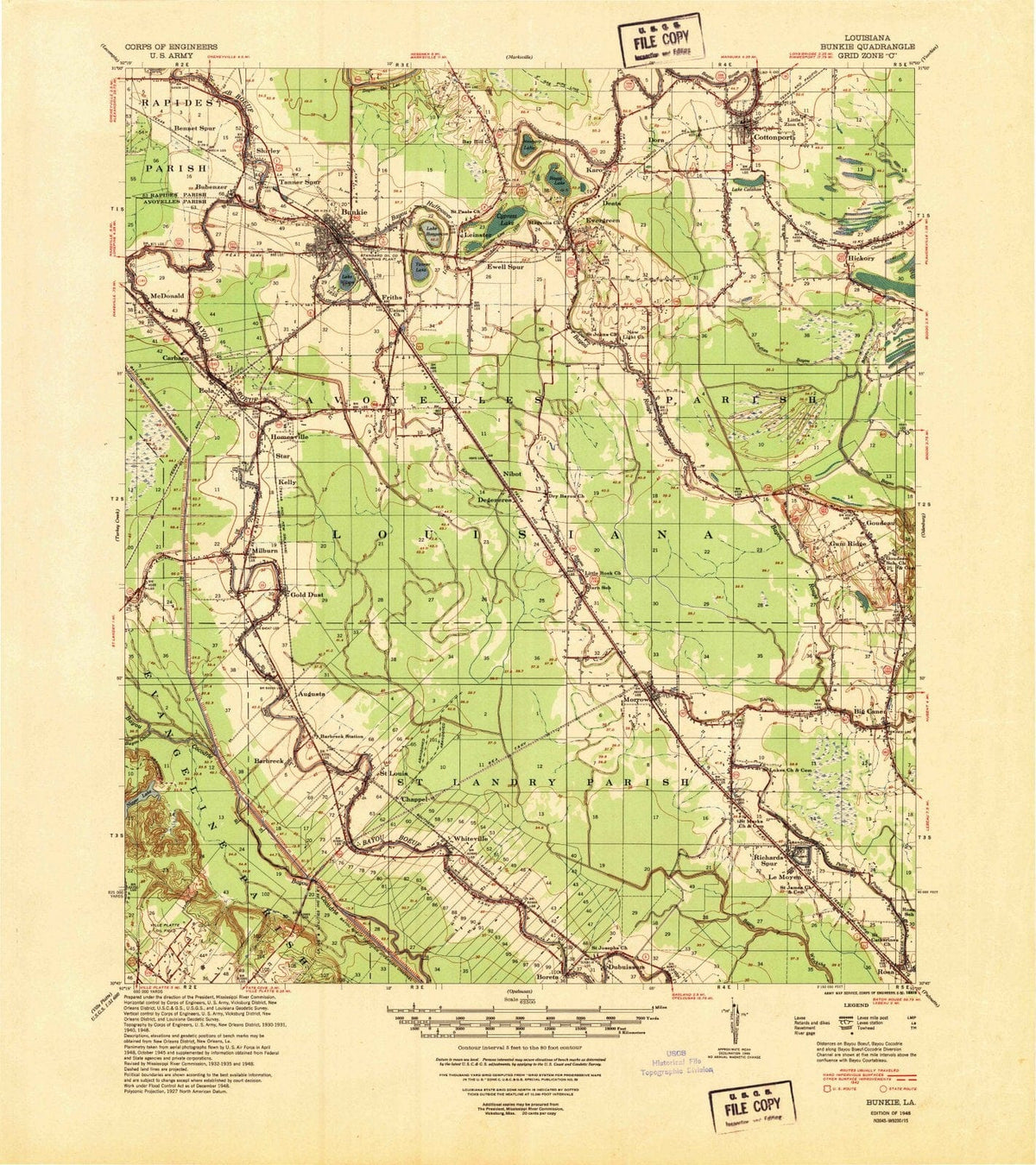 1948 Bunkie, LA - Louisiana - USGS Topographic Map