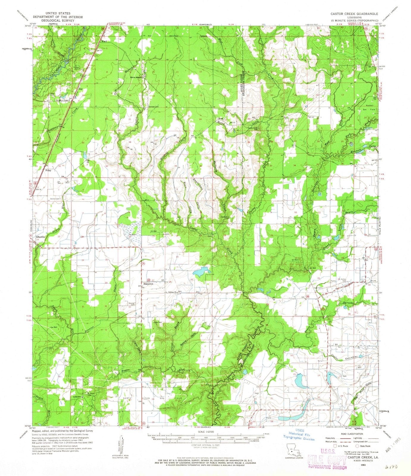 1961 Castor Creek, LA - Louisiana - USGS Topographic Map