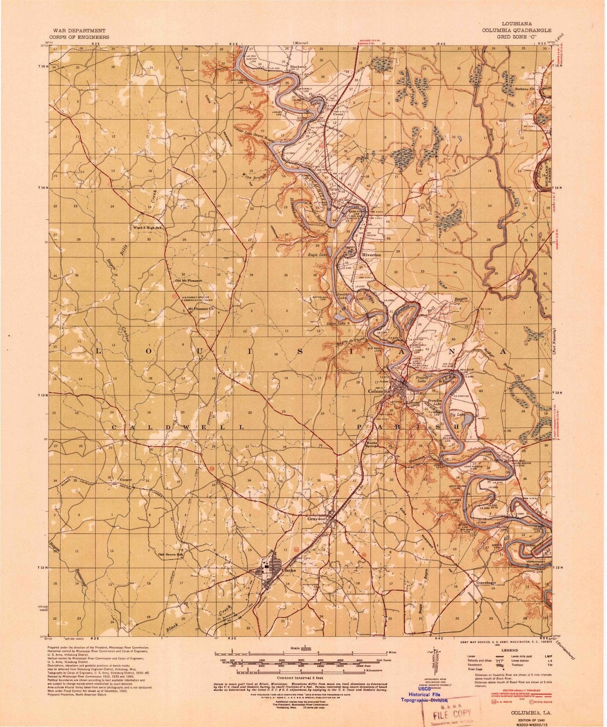 1940 Columbia, LA - Louisiana - USGS Topographic Map