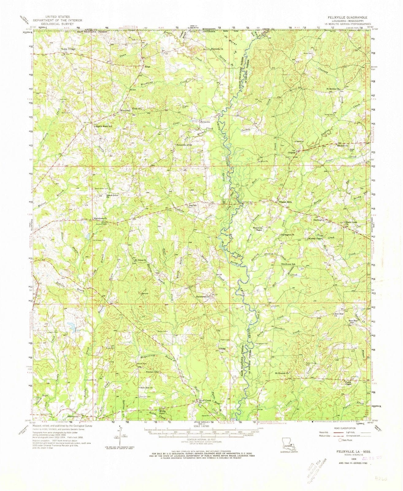 1958 Felixville, LA - Louisiana - USGS Topographic Map