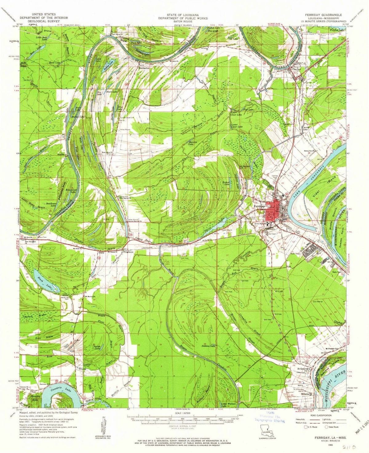 1961 Ferriday, LA - Louisiana - USGS Topographic Map