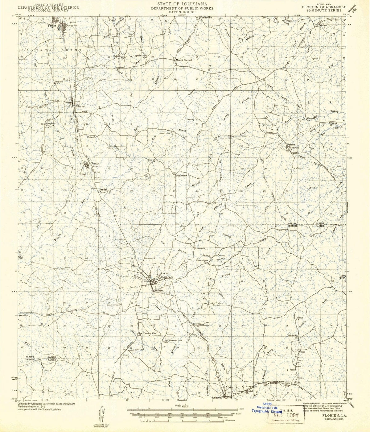 1942 Florien, LA - Louisiana - USGS Topographic Map