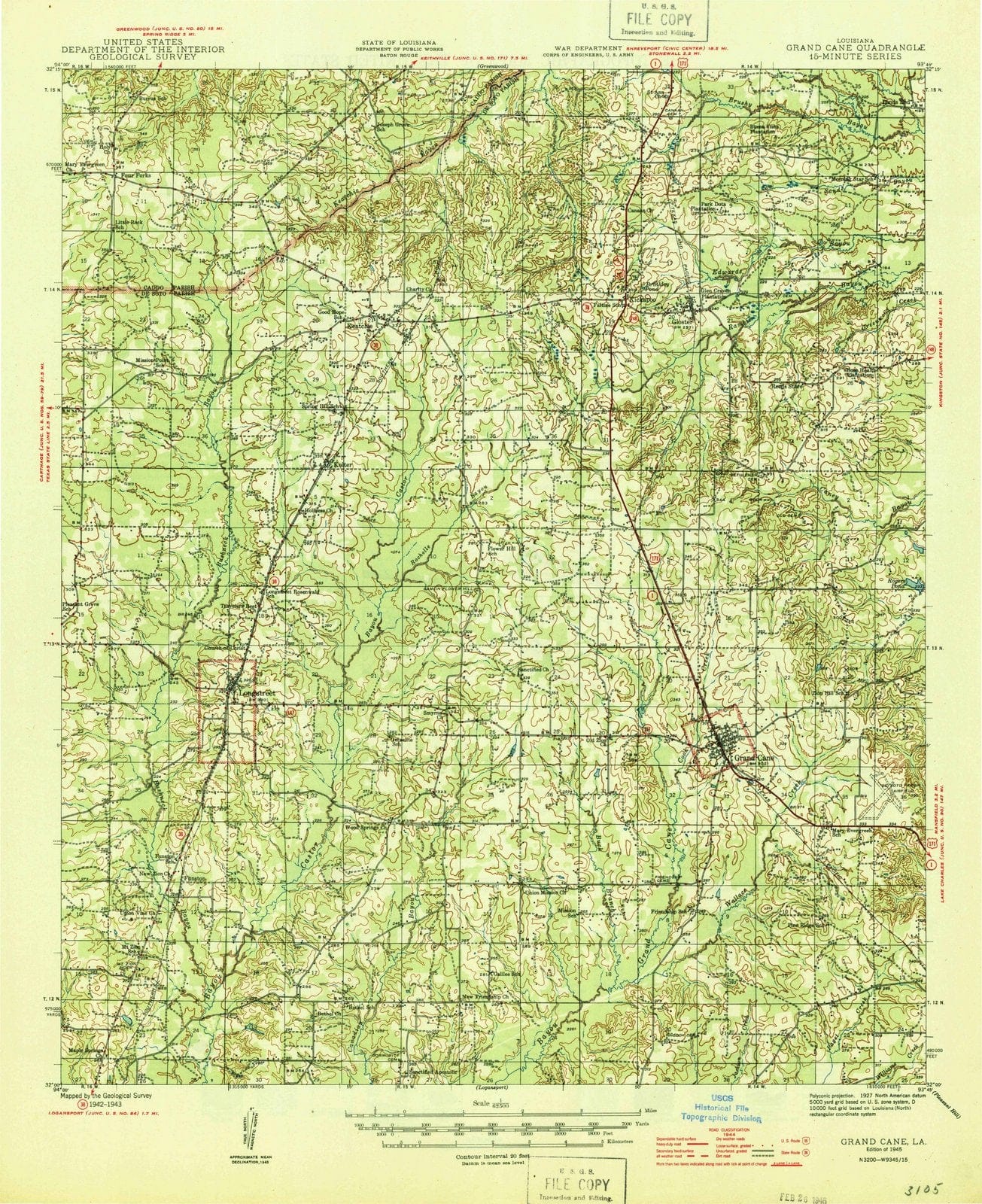 1945 Grand Cane, LA - Louisiana - USGS Topographic Map