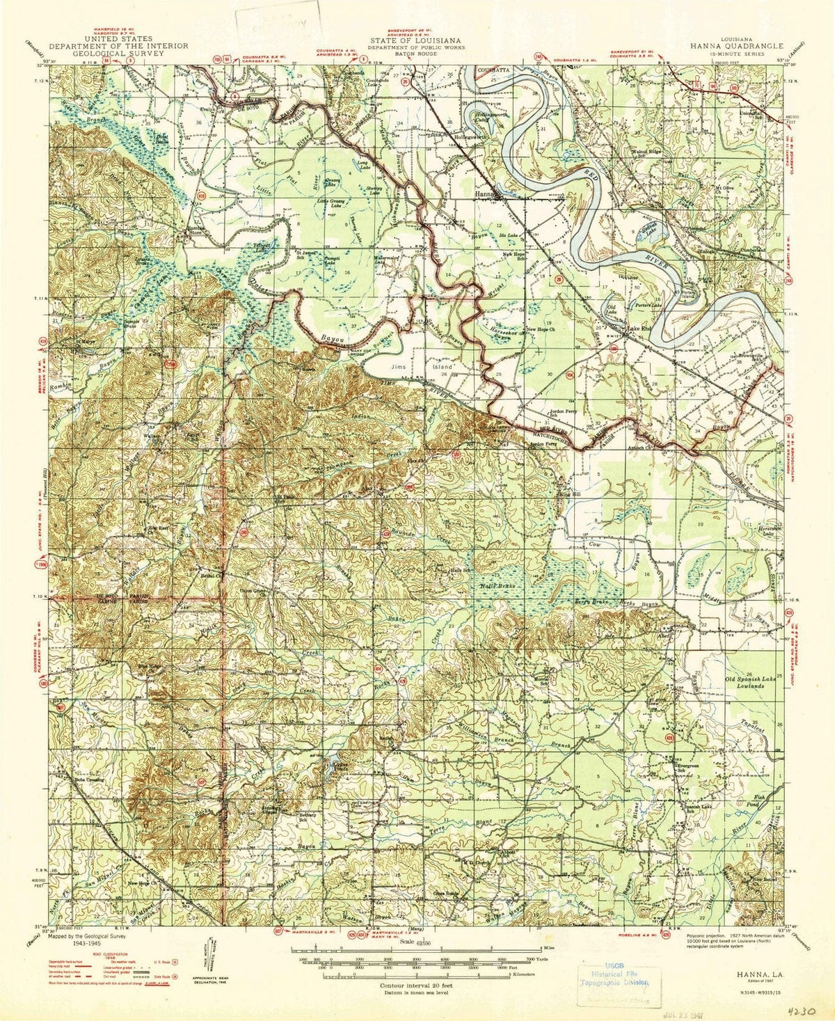 1947 Hanna, LA - Louisiana - USGS Topographic Map