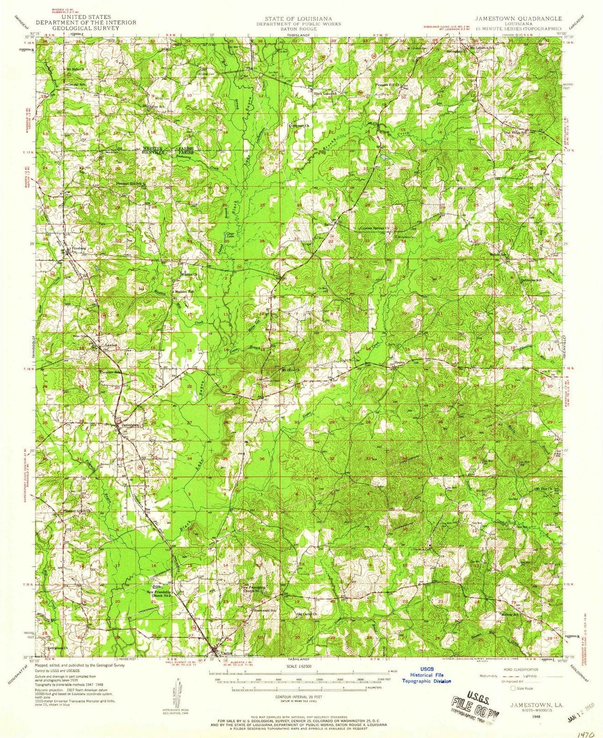 1948 Jamestown, LA - Louisiana - USGS Topographic Map