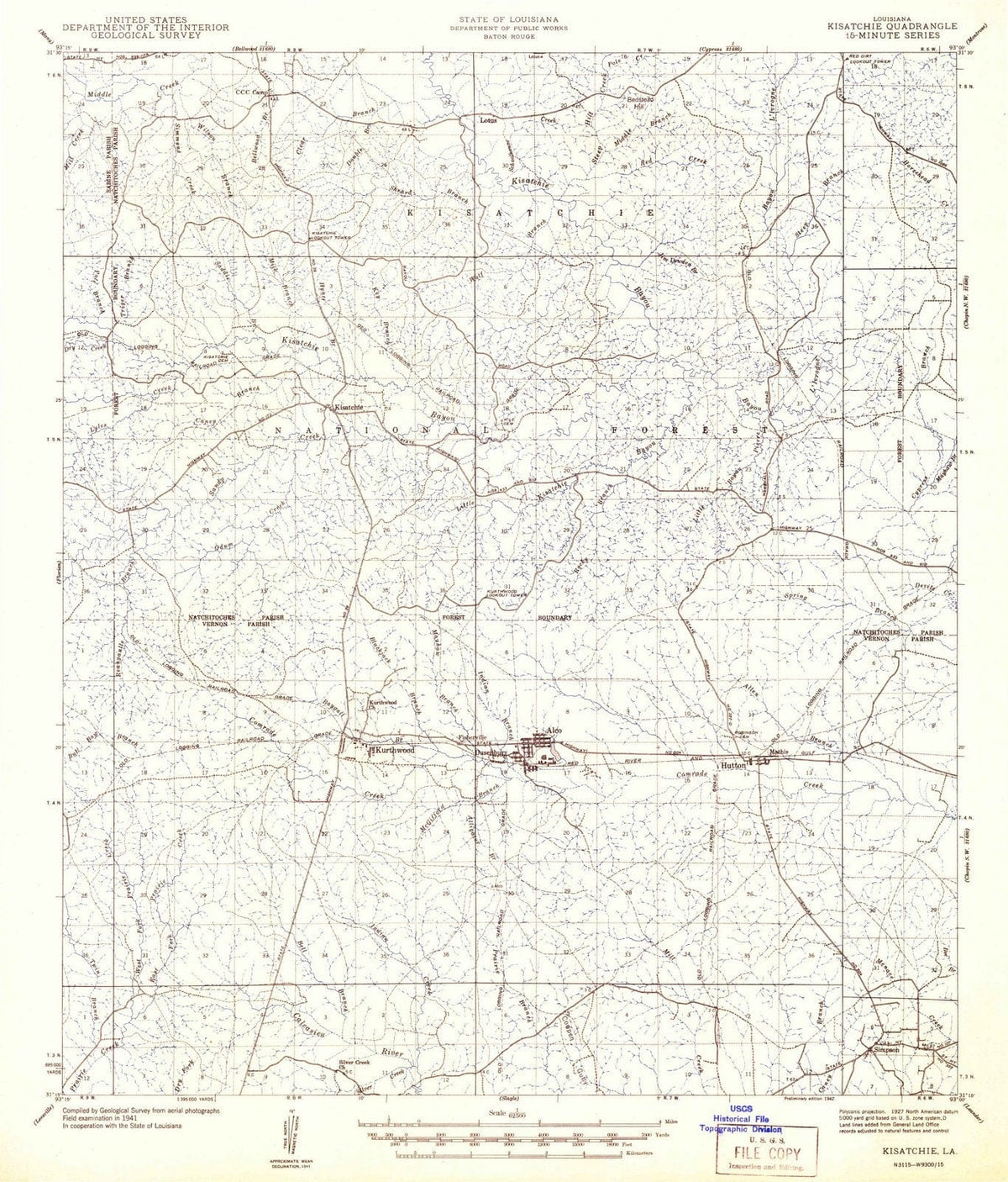 1942 Kisatchie, LA - Louisiana - USGS Topographic Map
