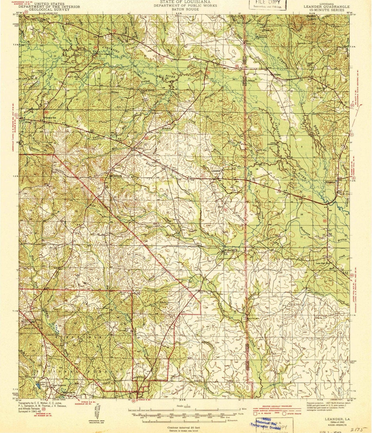 1943 Leander, LA - Louisiana - USGS Topographic Map