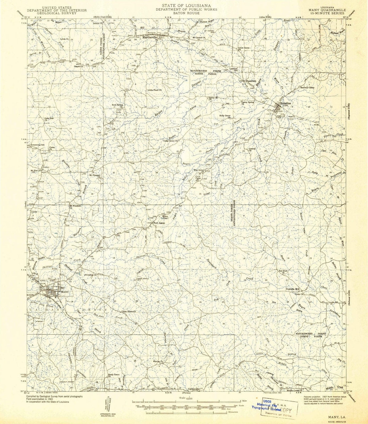 1942 Many, LA - Louisiana - USGS Topographic Map