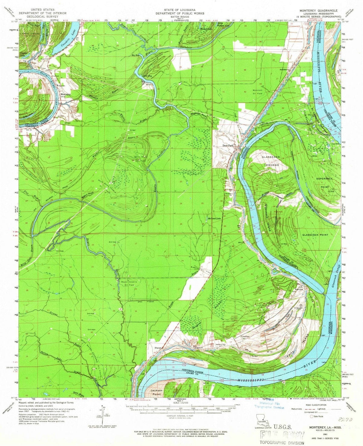 1961 Monterey, LA - Louisiana - USGS Topographic Map