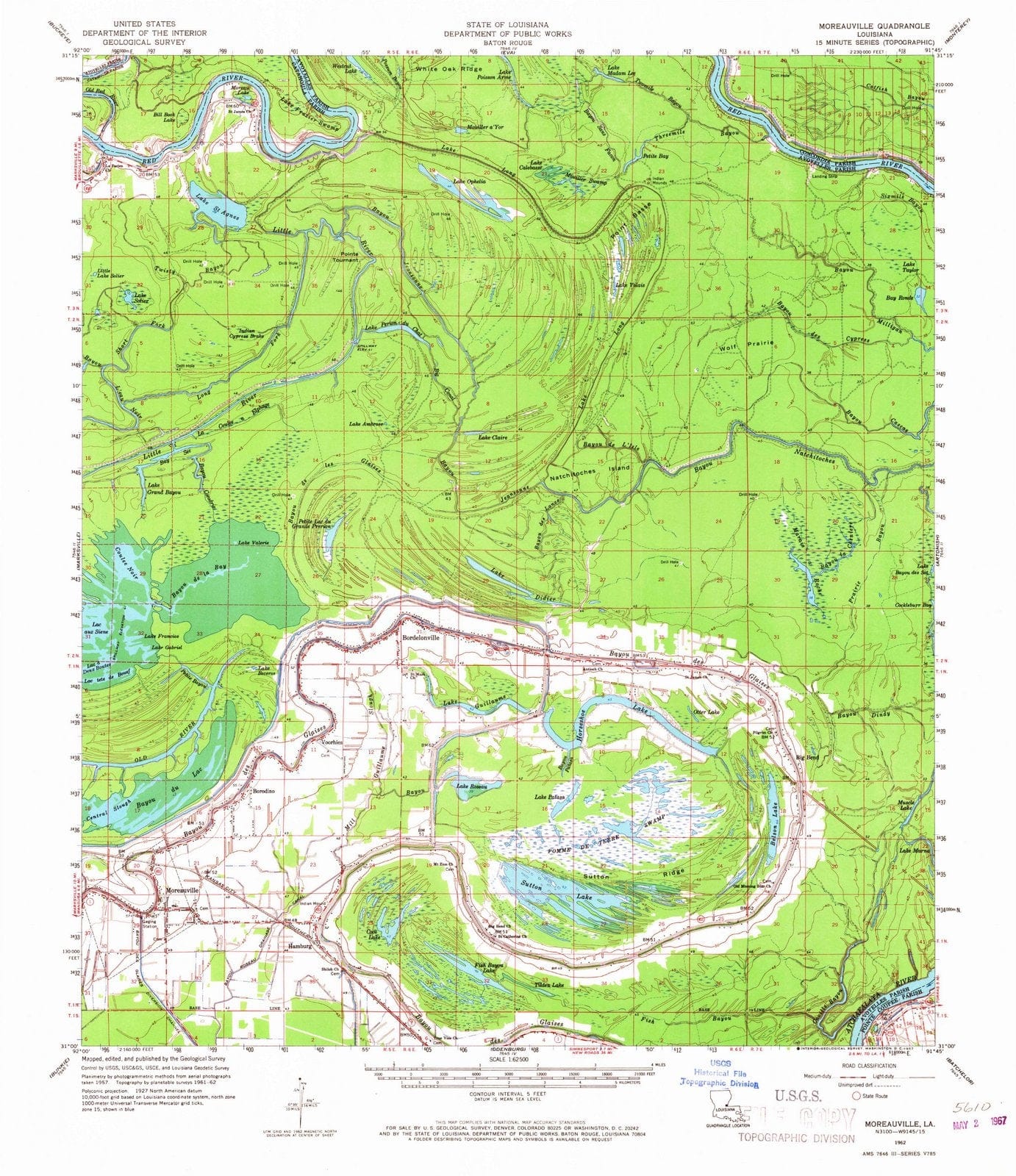 1962 Moreauville, LA - Louisiana - USGS Topographic Map
