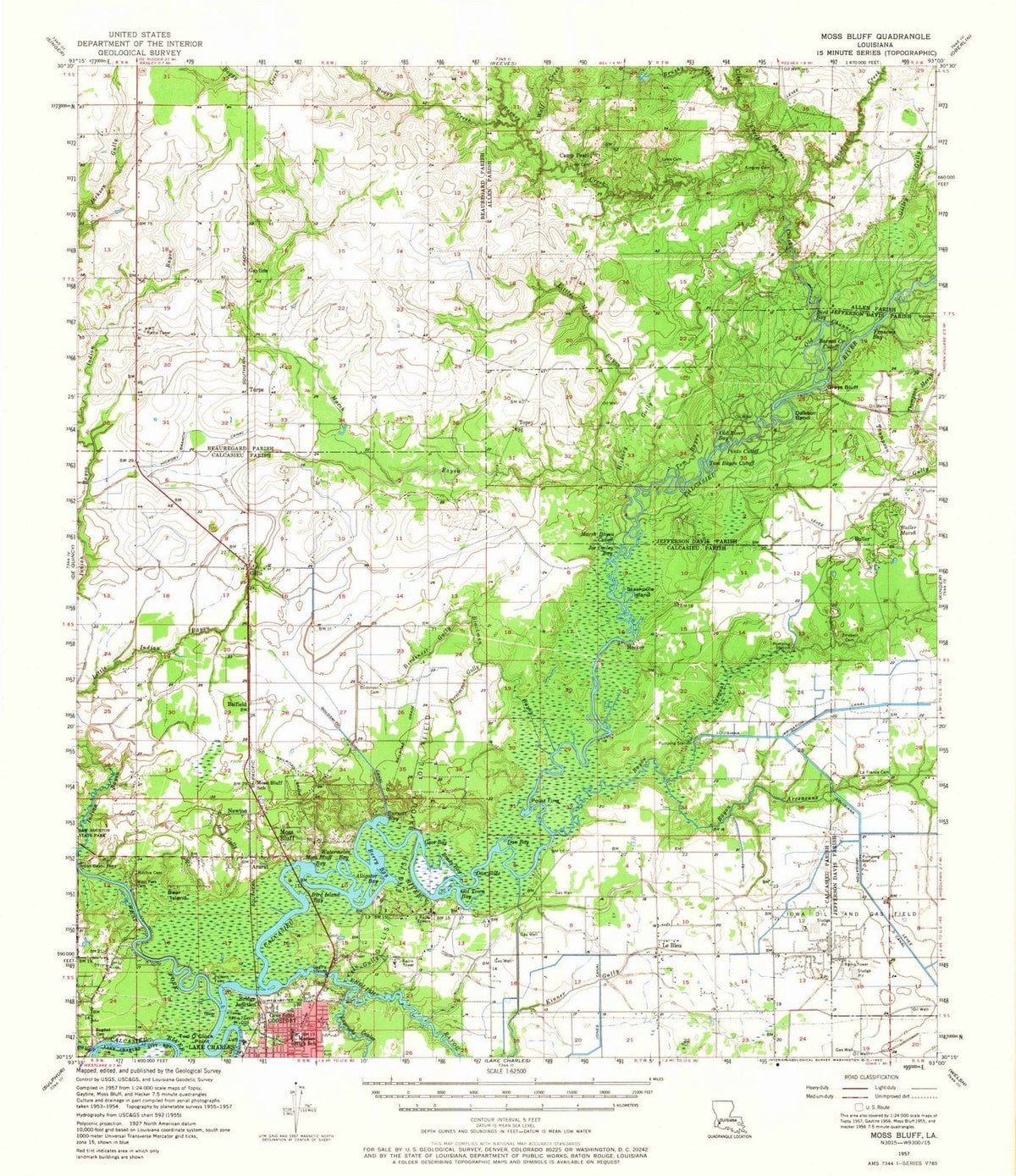 1957 Moss Bluff, LA - Louisiana - USGS Topographic Map