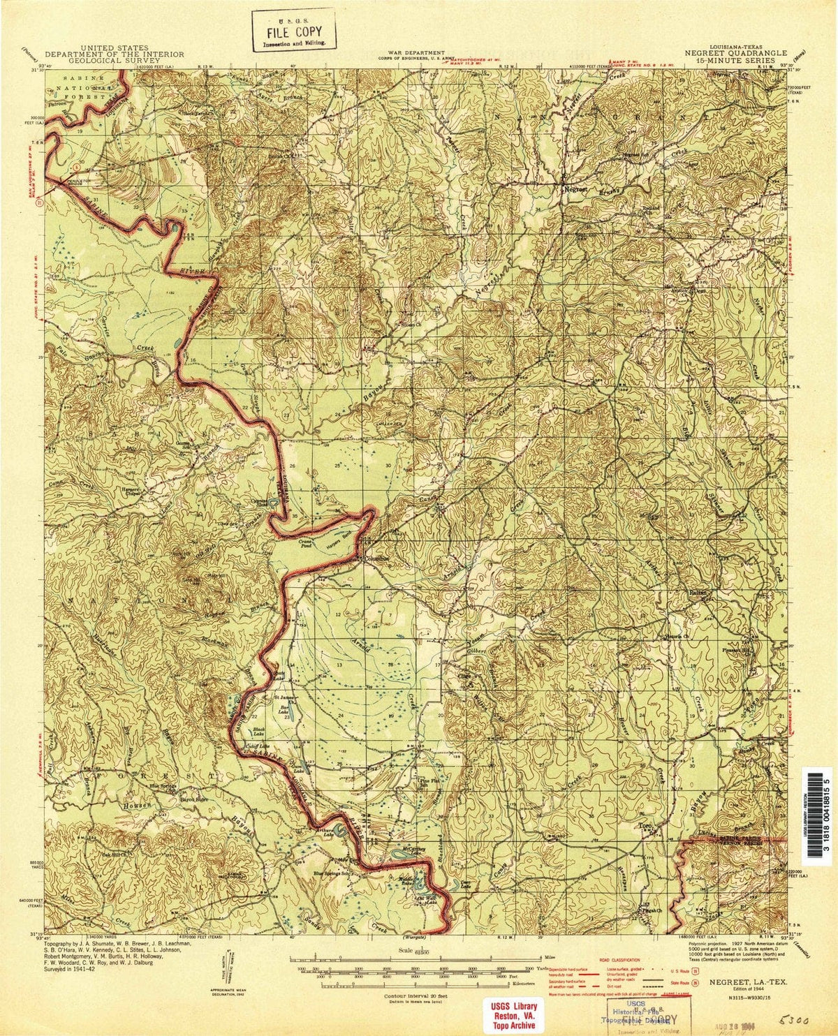 1944 Negreet, LA - Louisiana - USGS Topographic Map