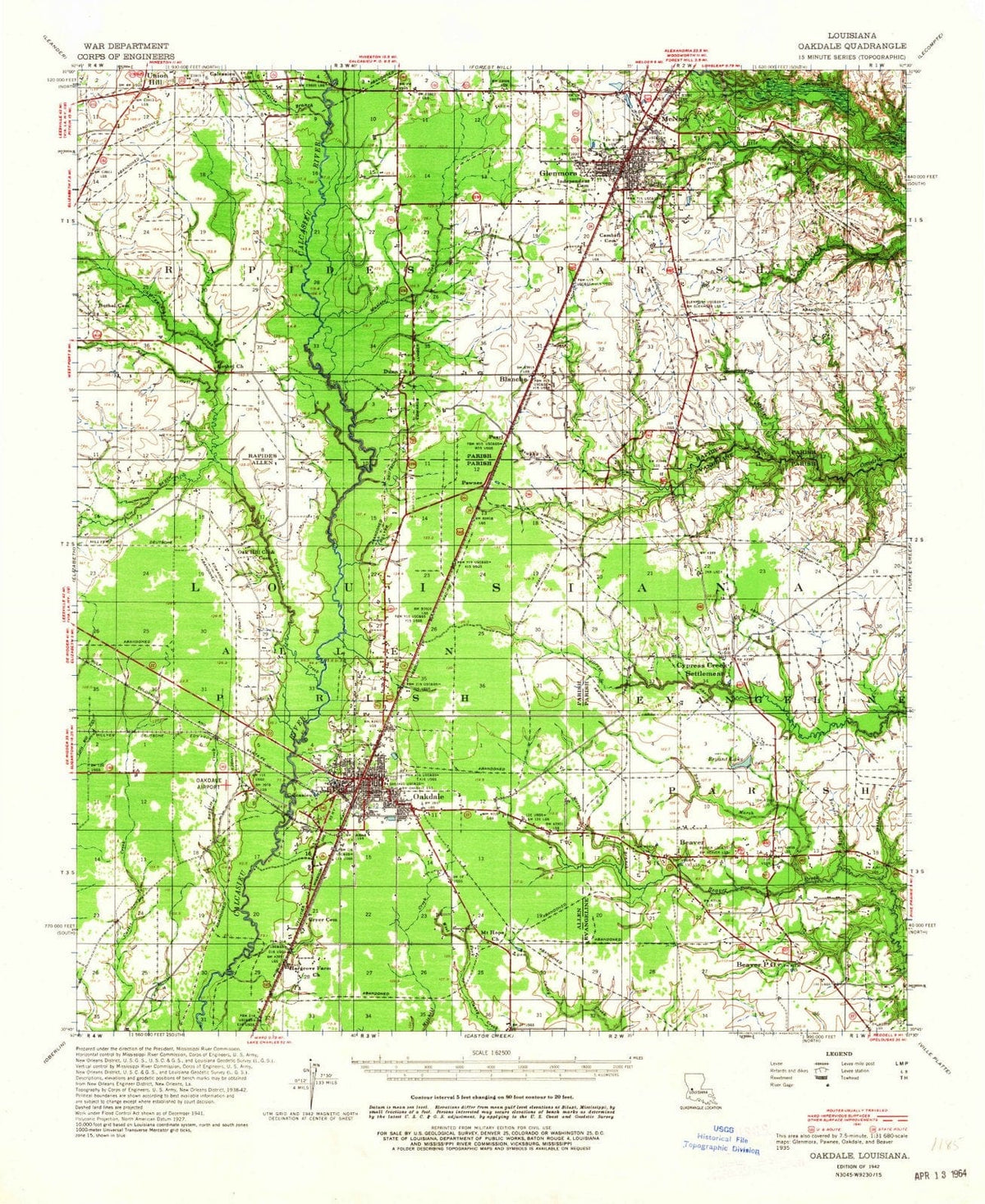 1942 Oakdale, LA - Louisiana - USGS Topographic Map