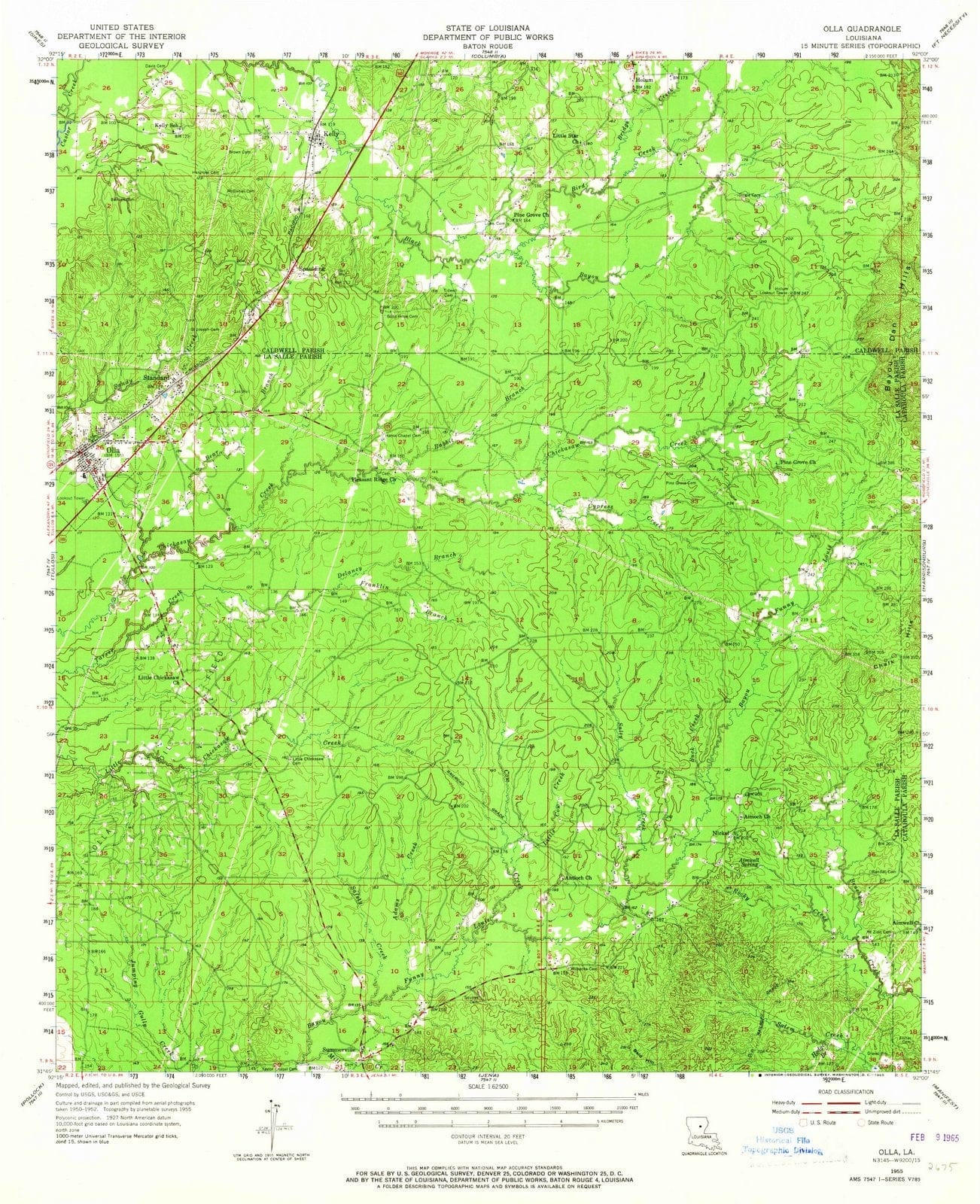 1955 Olla, LA - Louisiana - USGS Topographic Map