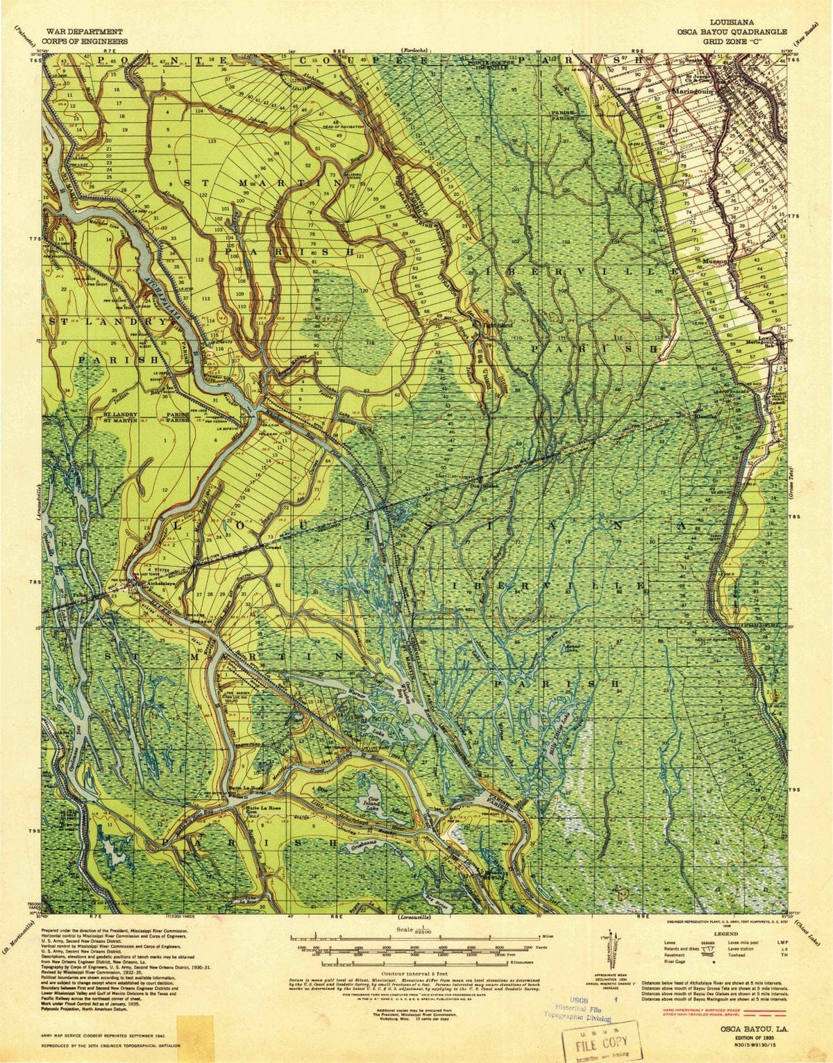 1935 Osca Bayou, LA - Louisiana - USGS Topographic Map