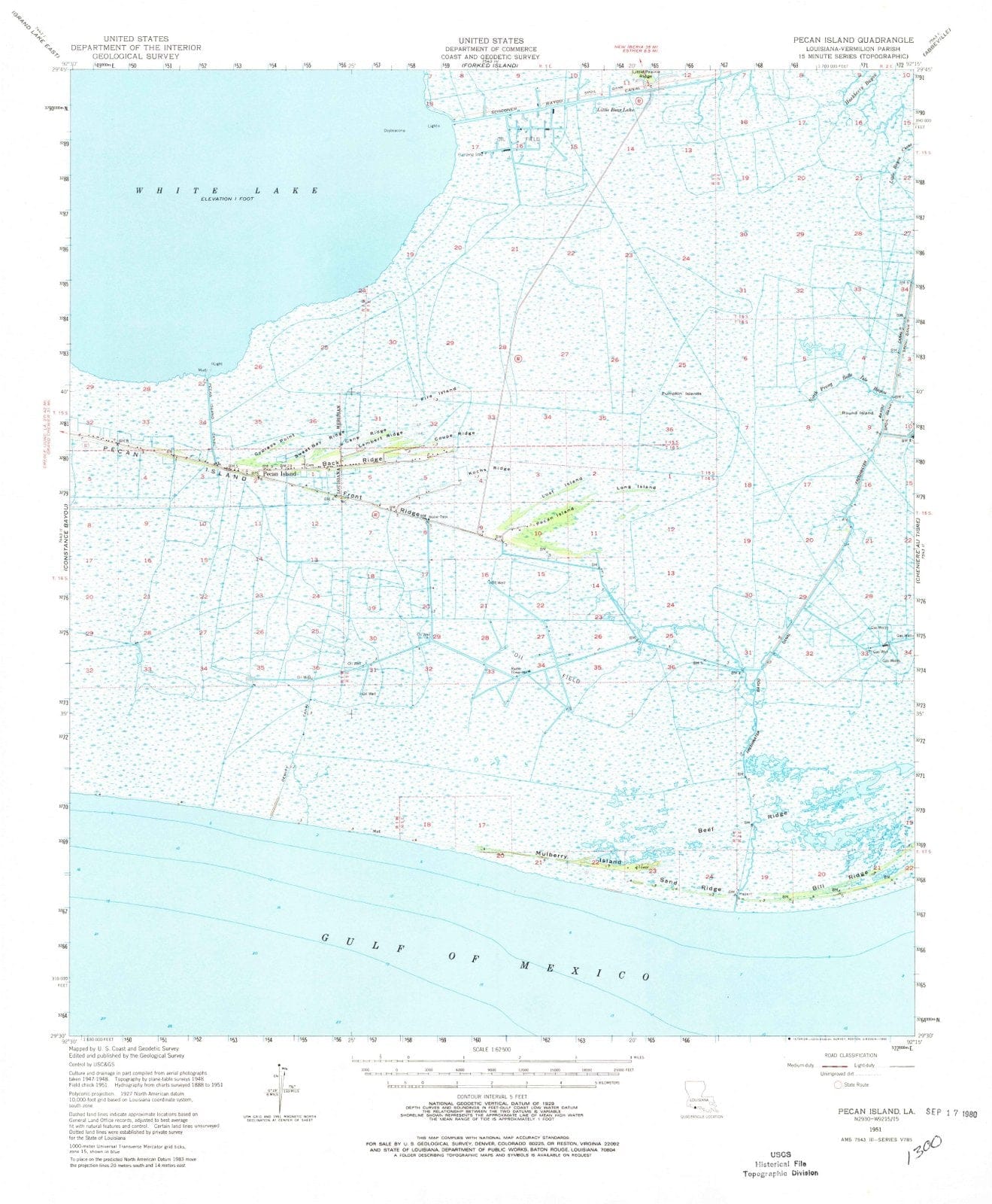 1951 Pecan Island, LA - Louisiana - USGS Topographic Map