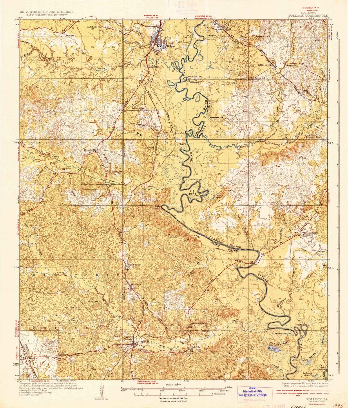 1936 Pollock, LA - Louisiana - USGS Topographic Map