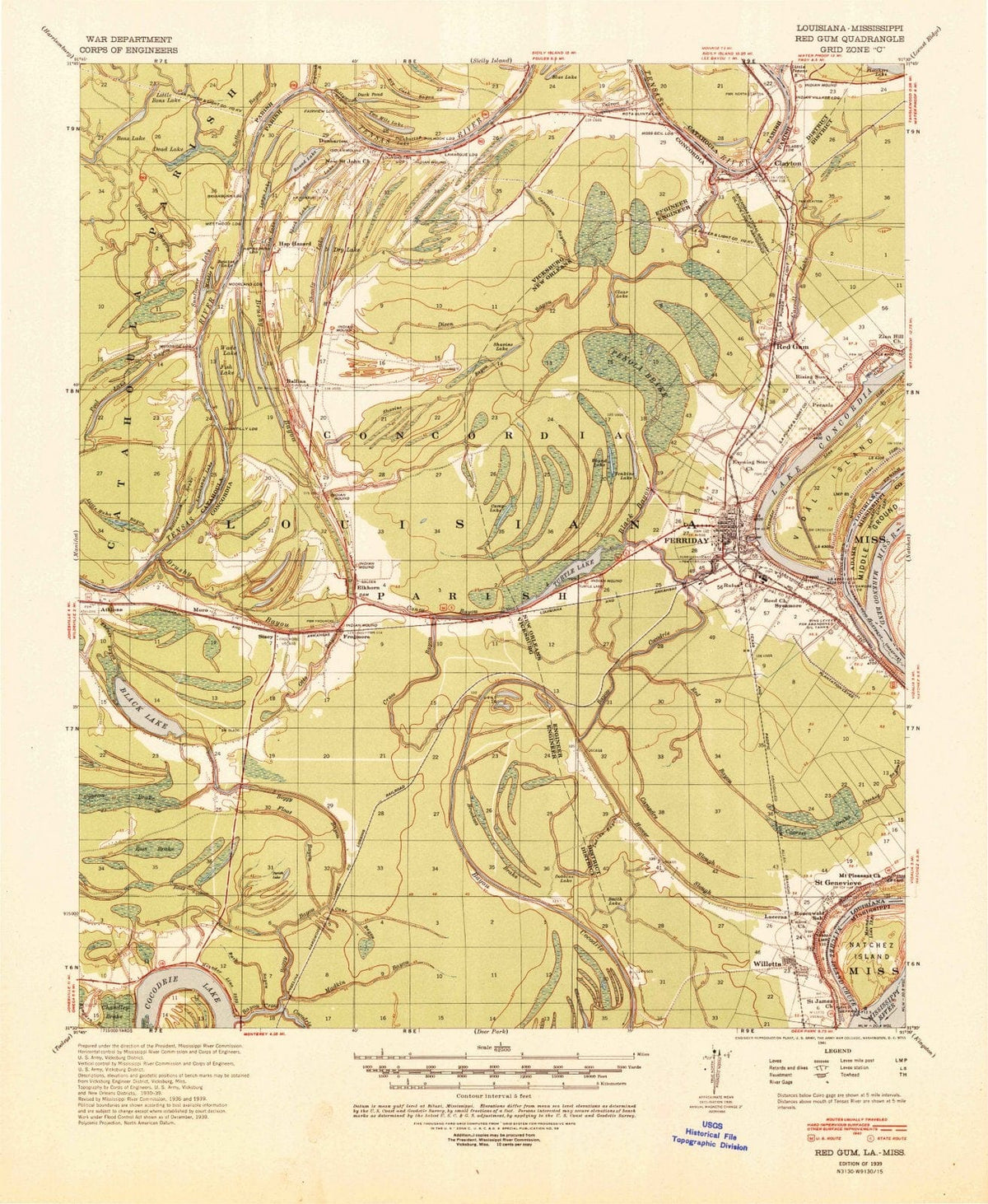 1939 Red Gum, LA - Louisiana - USGS Topographic Map