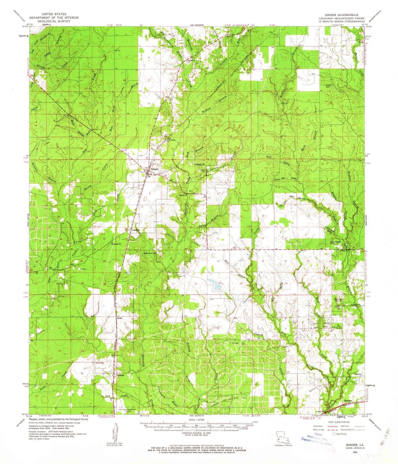 1961 Singer, LA - Louisiana - USGS Topographic Map